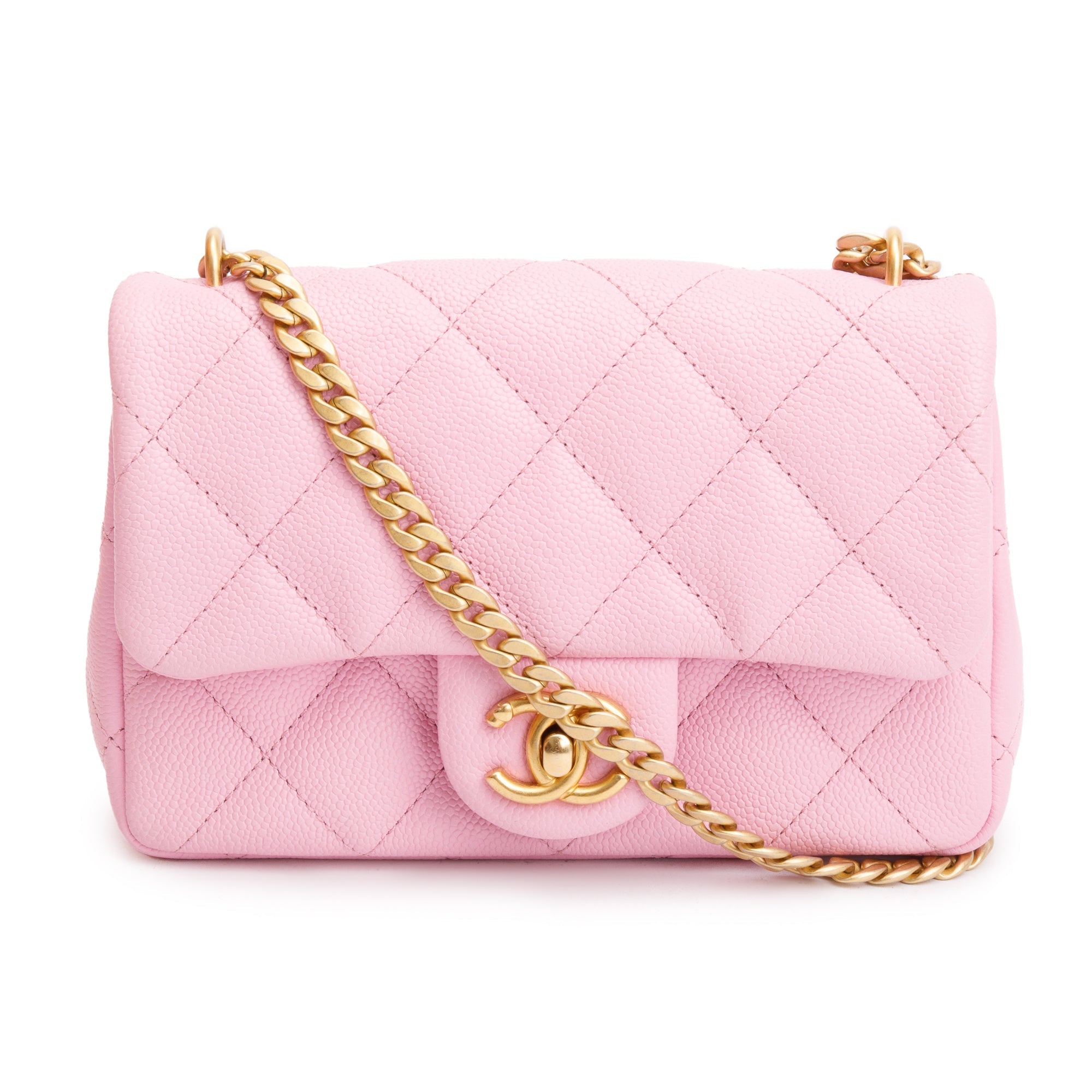 Chanel 2023 Pink Quilted Caviar Leather Sweetheart Crush Classic Rectangular Mini Flap Bag w/ Box