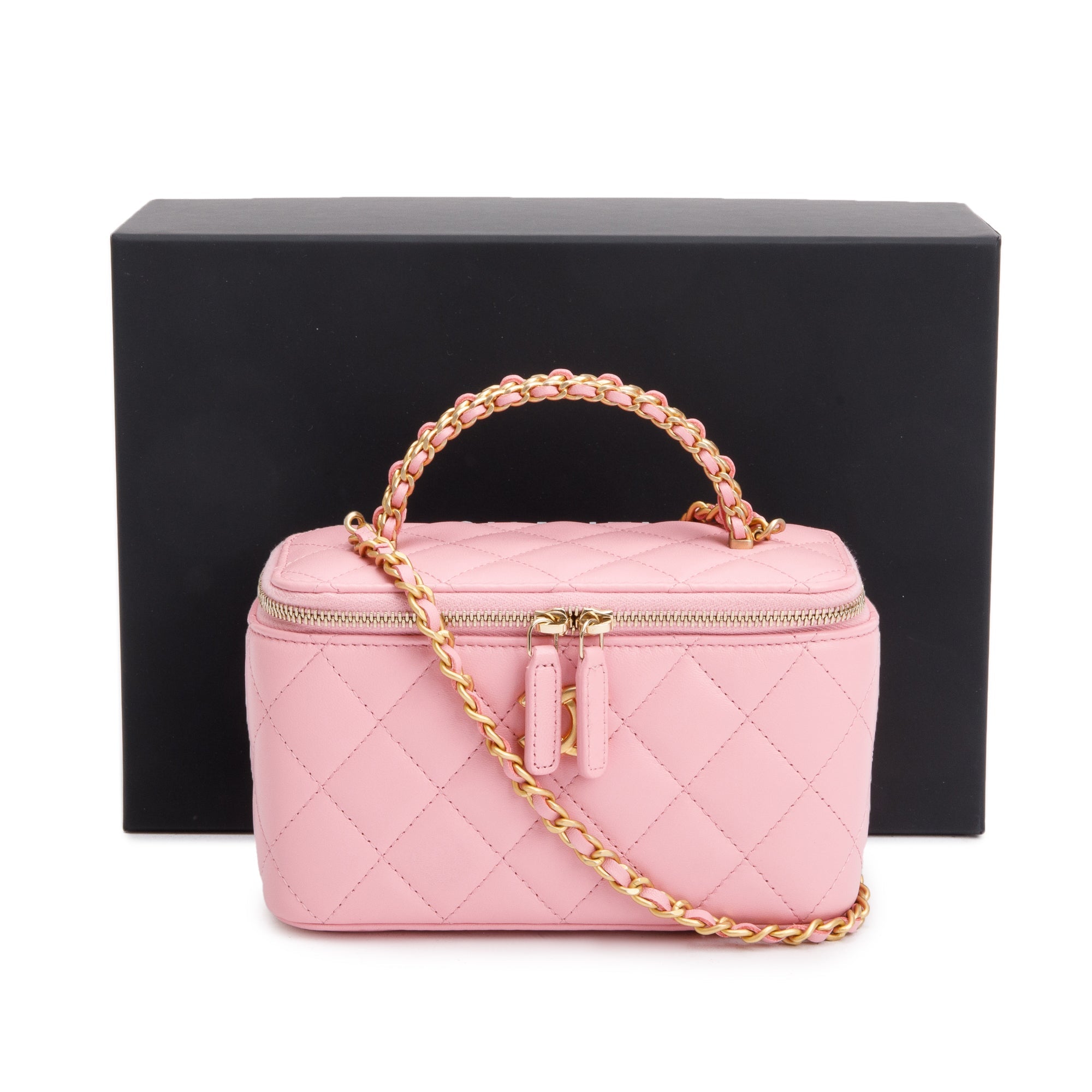 Chanel 2023 Pink Quilted Lambskin Leather Small Pick Me Up Vanity Case w/ Box & Receipt