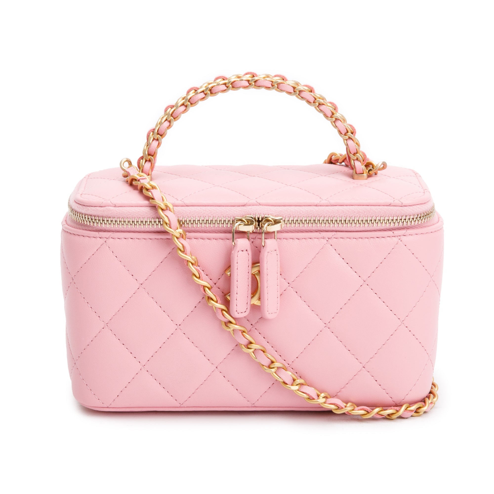 Chanel 2023 Pink Quilted Lambskin Leather Small Pick Me Up Vanity Case w/ Box & Receipt