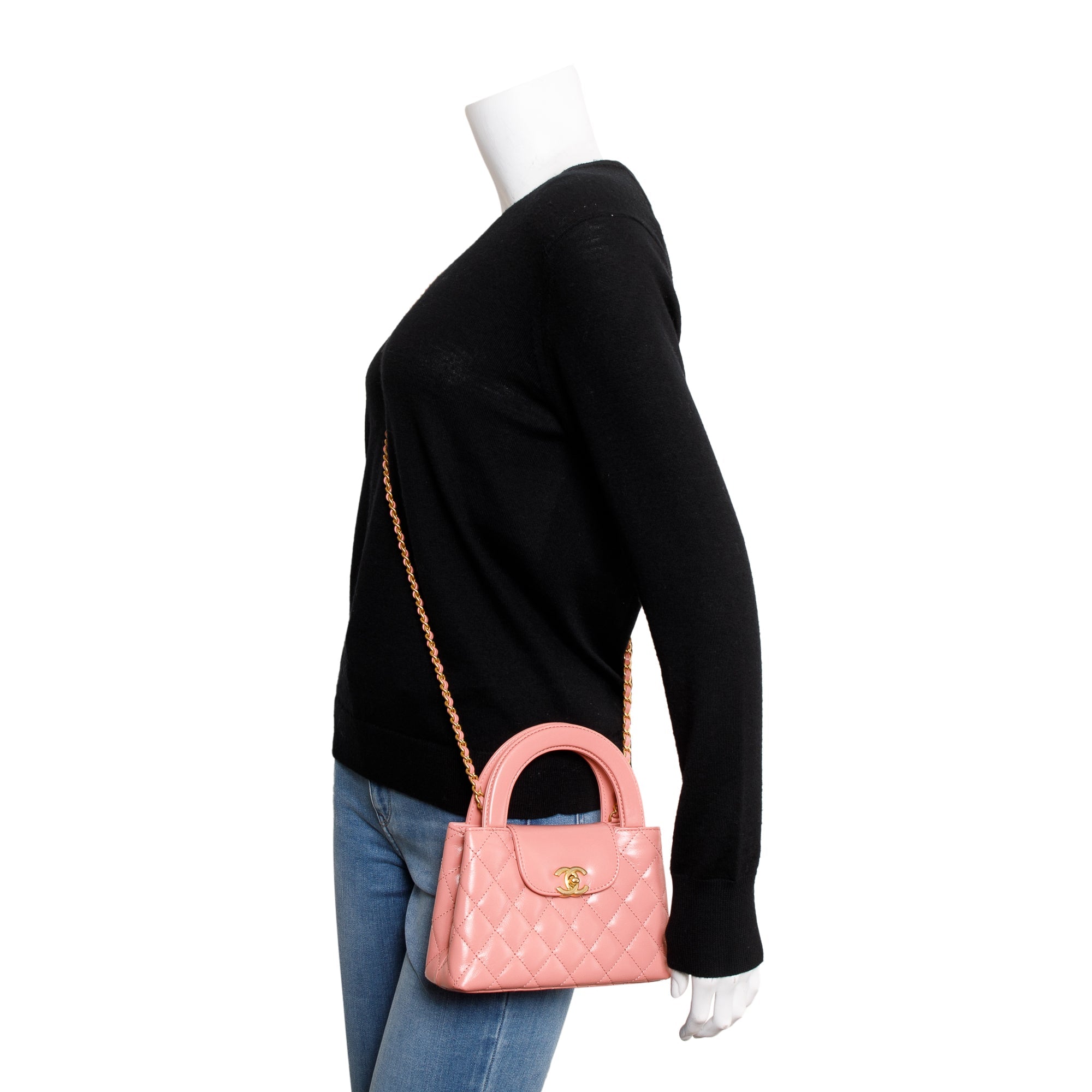 Chanel 2023 Pink Shiny Aged Calfskin Leather Mini Kelly Shopping Bag w/ Box & Receipt