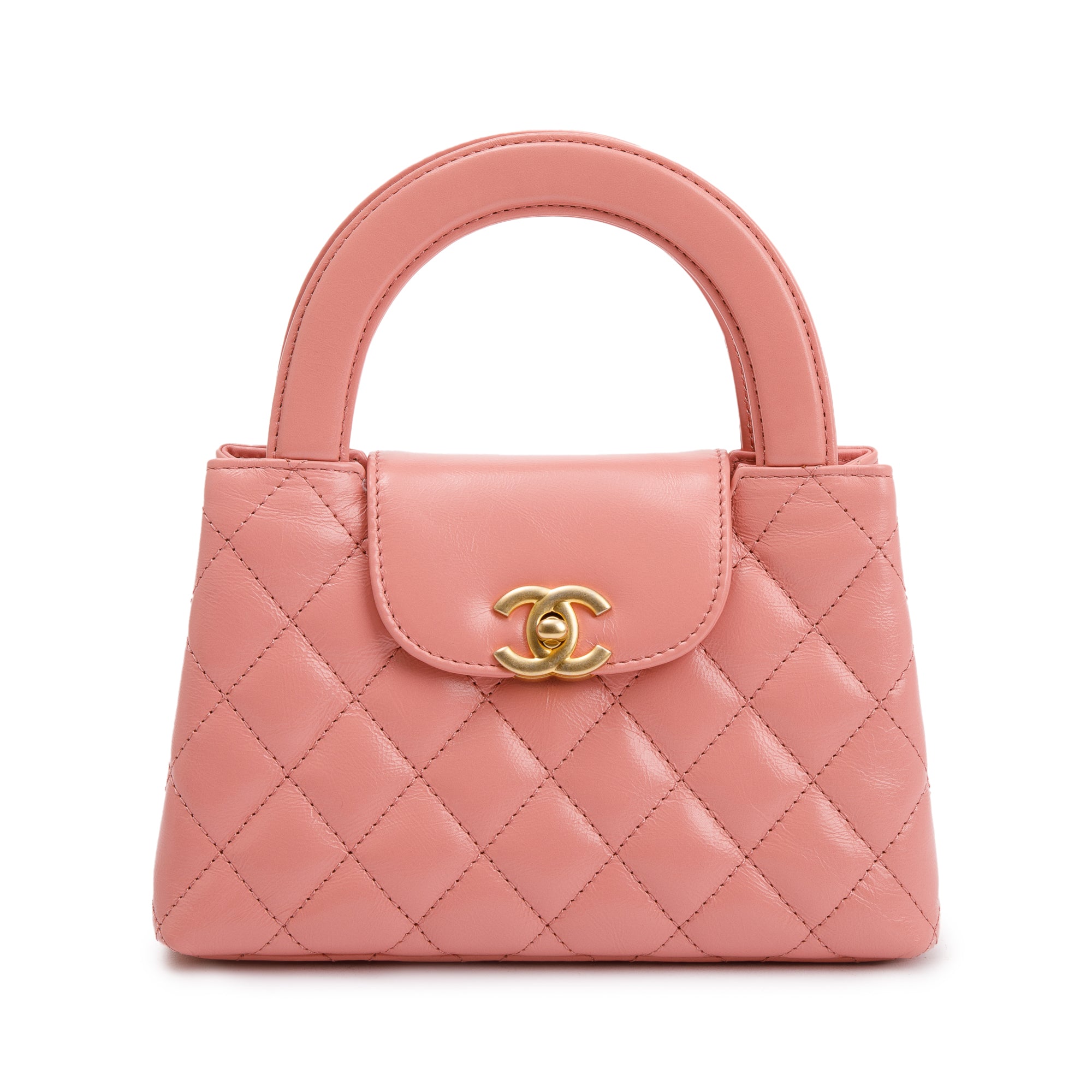 Chanel 2023 Pink Shiny Aged Calfskin Leather Mini Kelly Shopping Bag w/ Box & Receipt