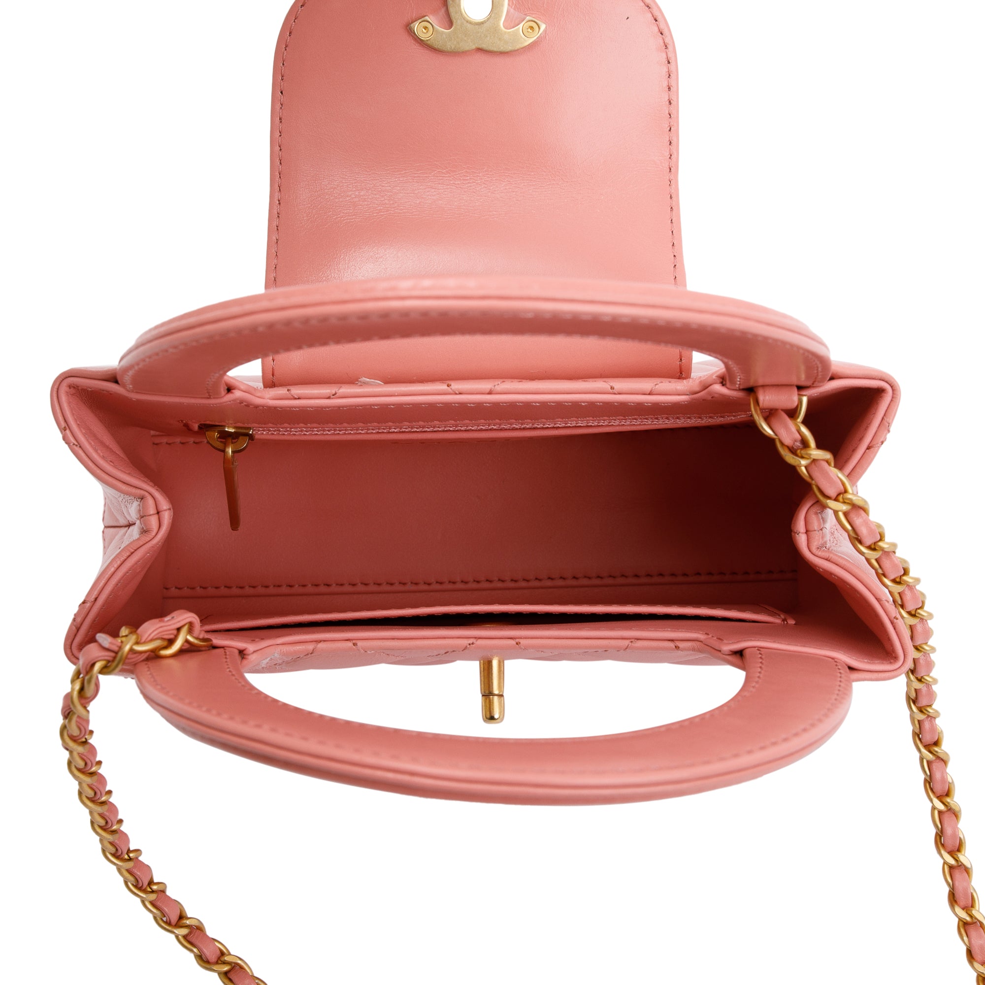 Chanel 2023 Pink Shiny Aged Calfskin Leather Mini Kelly Shopping Bag w/ Box & Receipt