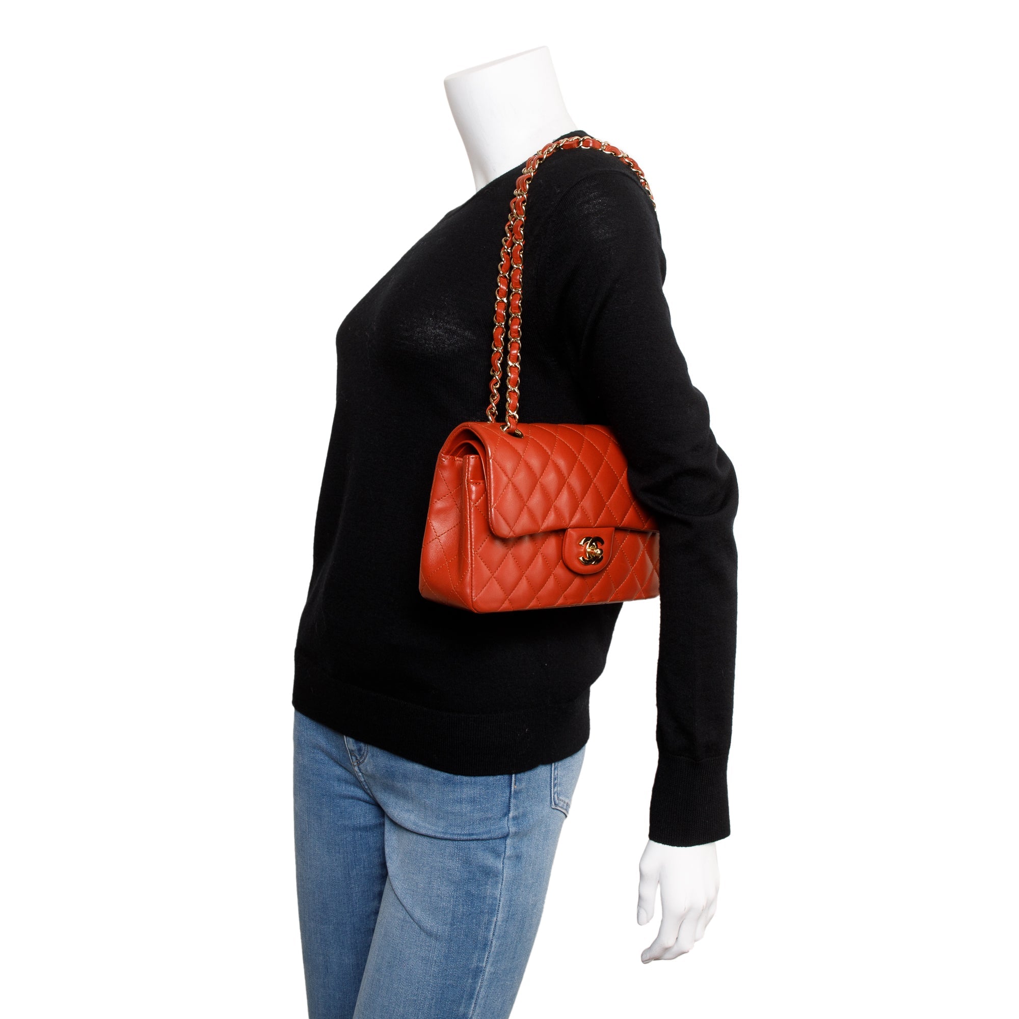 Chanel 2023 Red Lambskin Leather Small Classic Double Flap Bag