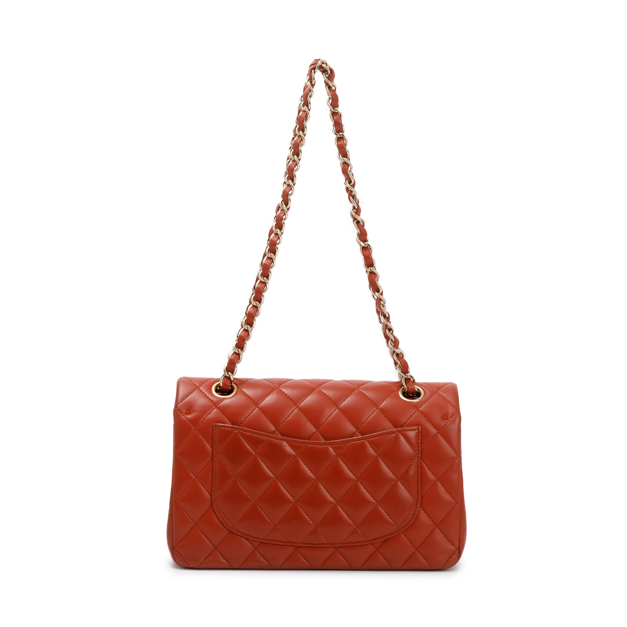 Chanel 2023 Red Lambskin Leather Small Classic Double Flap Bag