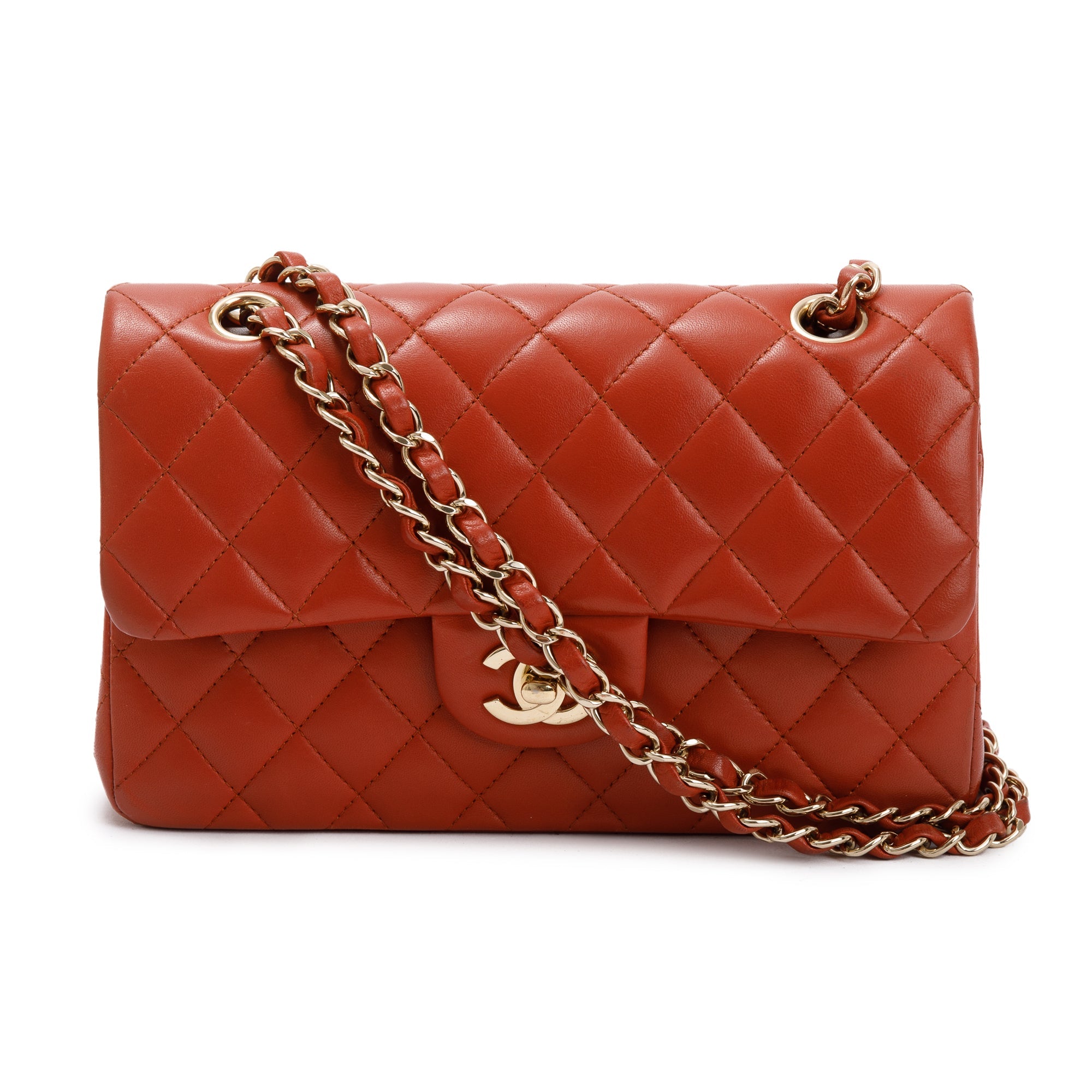 Chanel 2023 Red Lambskin Leather Small Classic Double Flap Bag