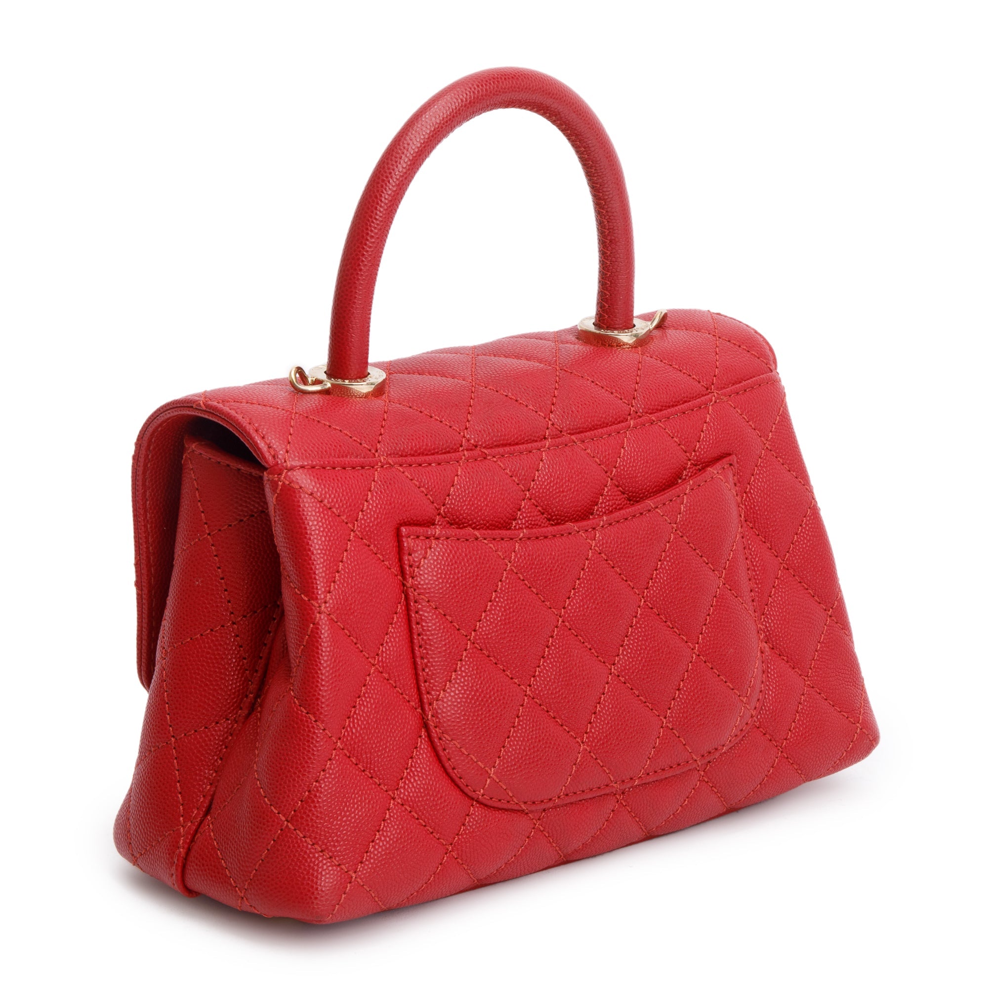 Chanel 2023 Red Quilted Caviar Leather Small Coco Handle Bag w/ Strap