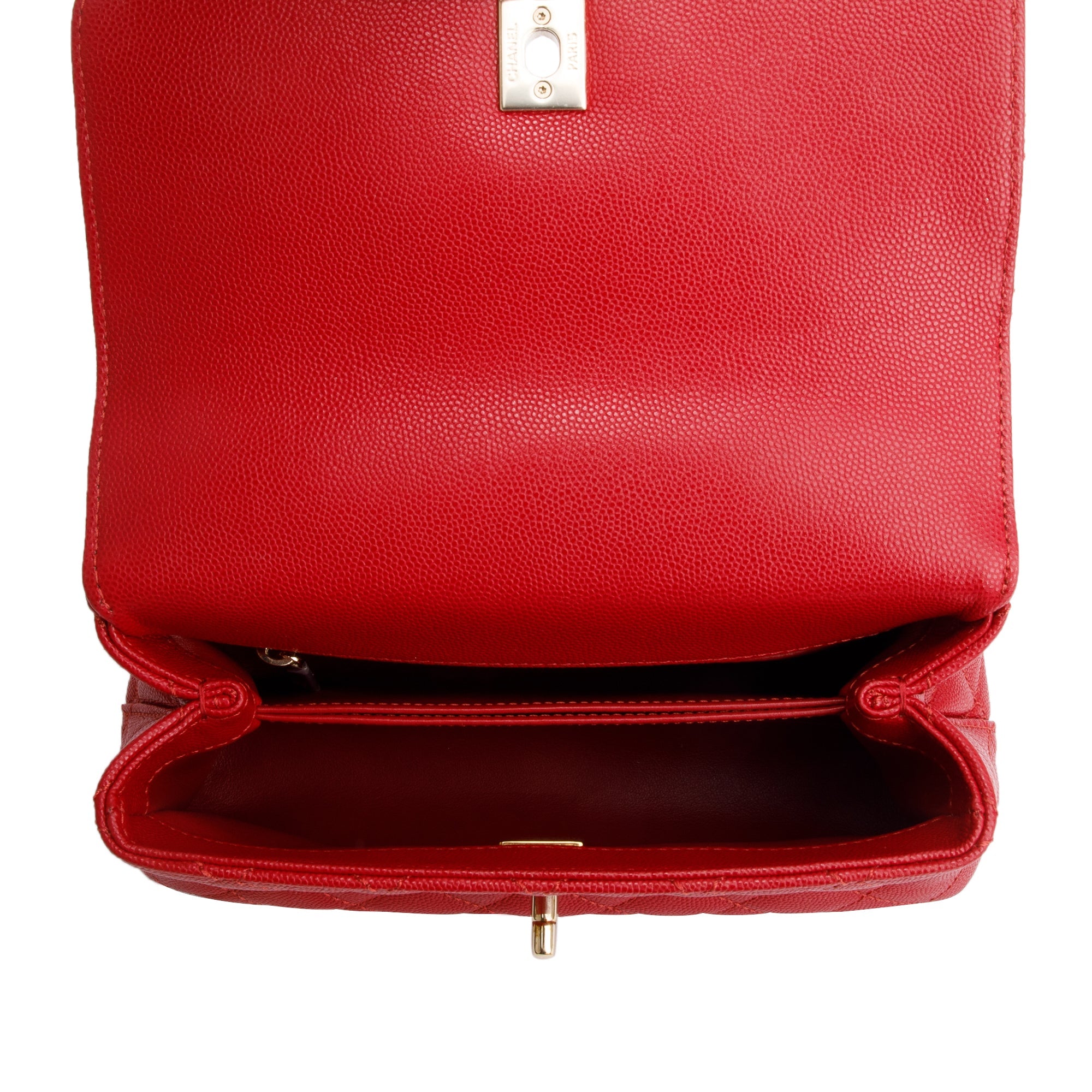 Chanel 2023 Red Quilted Caviar Leather Small Coco Handle Bag w/ Strap