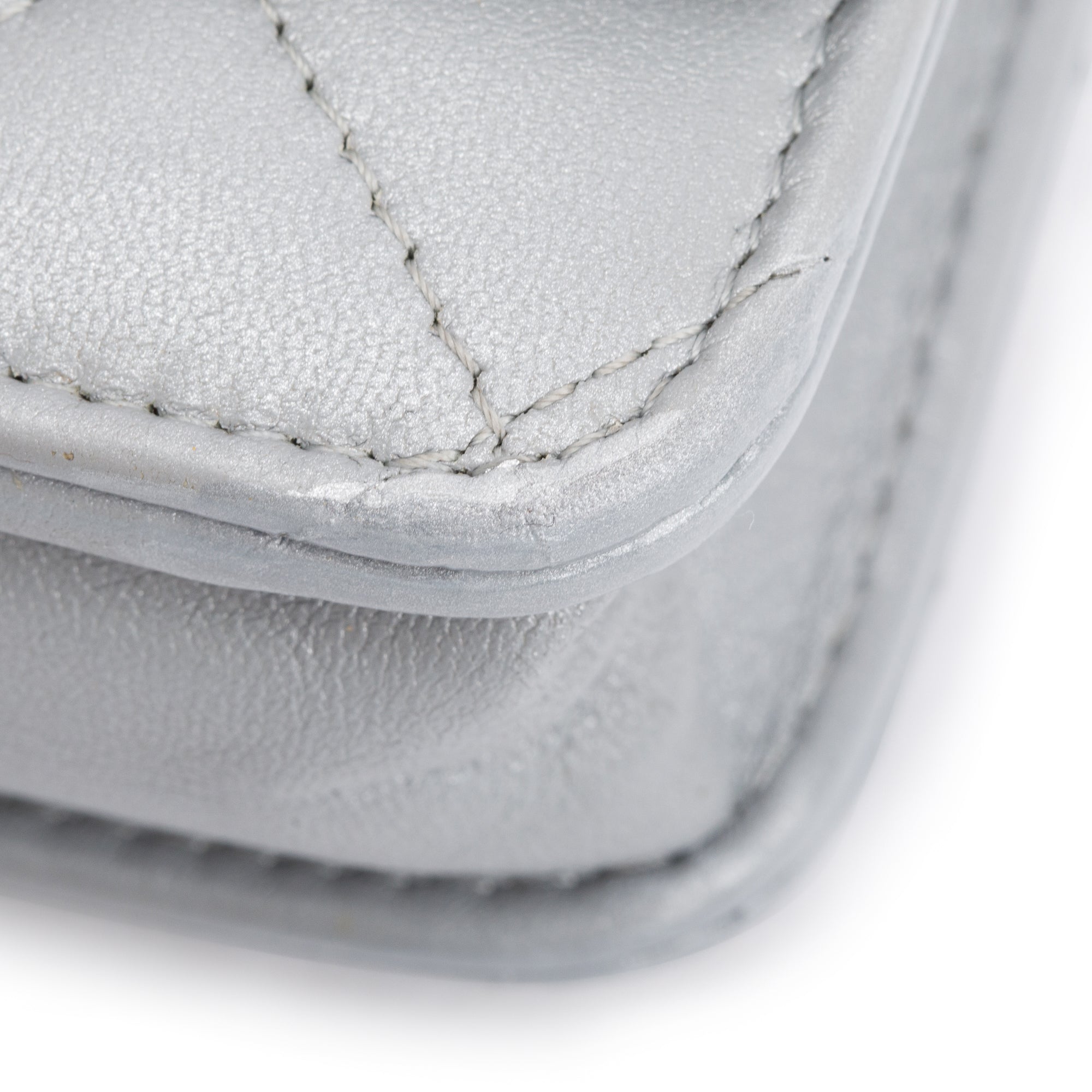 Chanel 2023 Silver Quilted Caviar Leather Classic Wallet on Chain