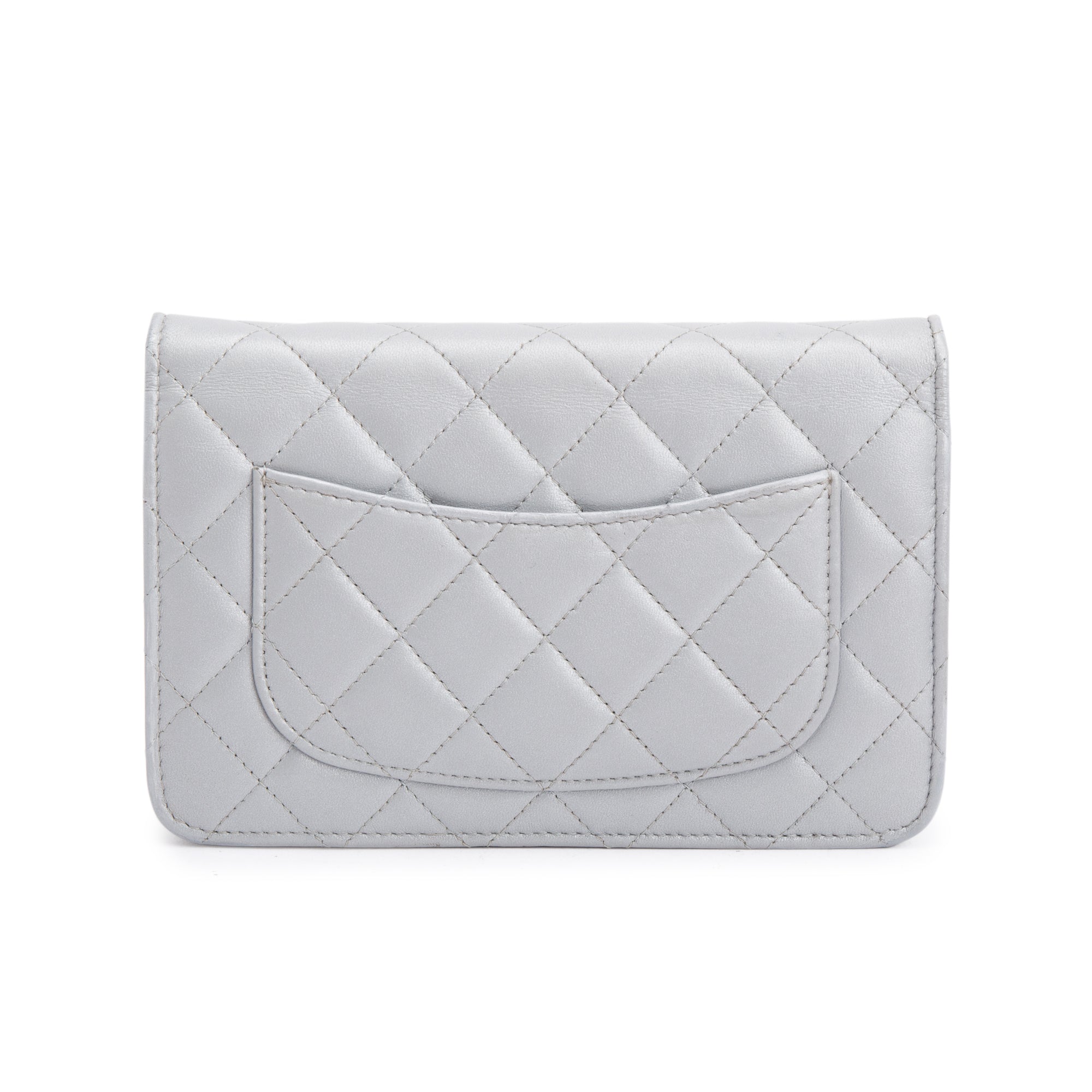Chanel 2023 Silver Quilted Caviar Leather Classic Wallet on Chain