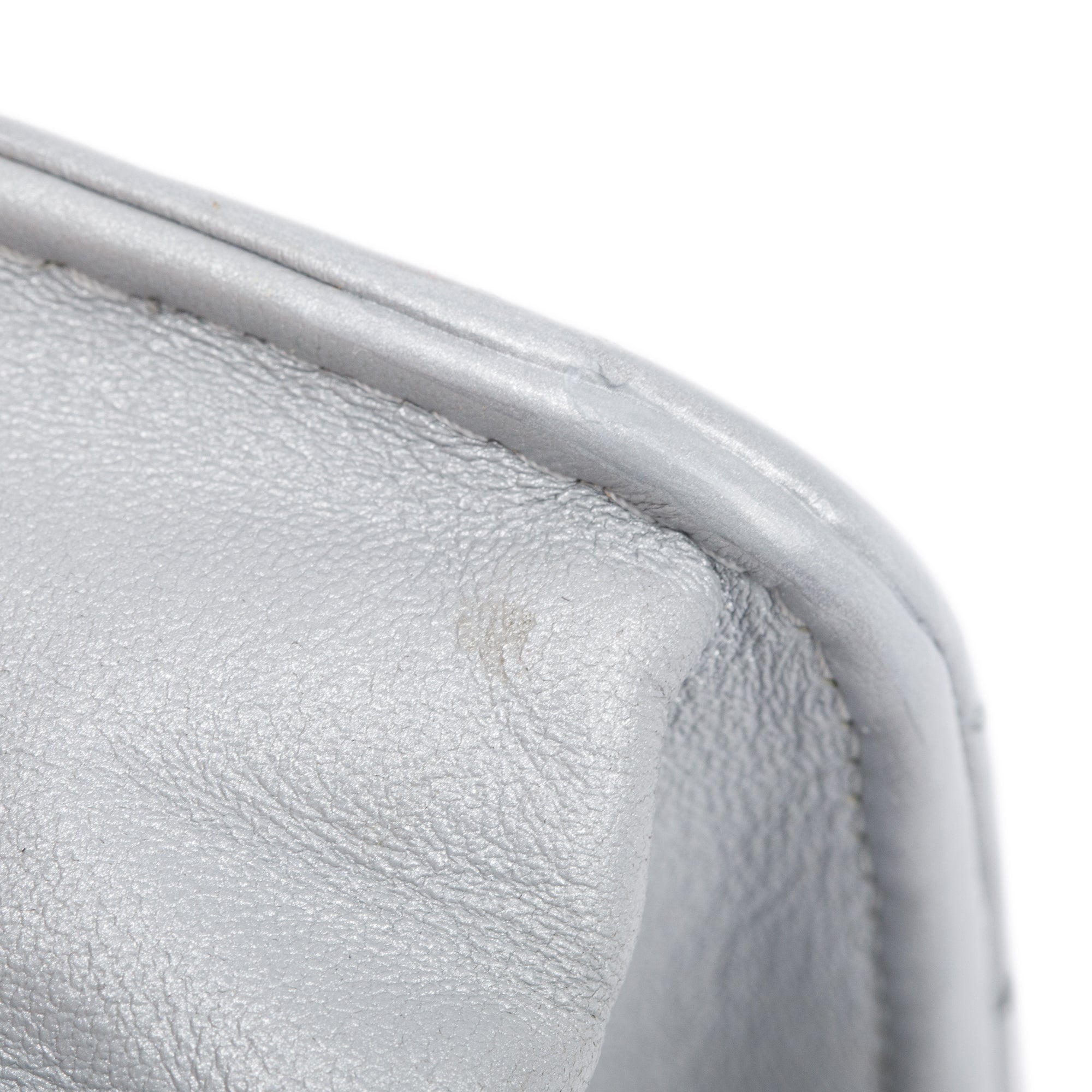 Chanel 2023 Silver Quilted Caviar Leather Classic Wallet on Chain