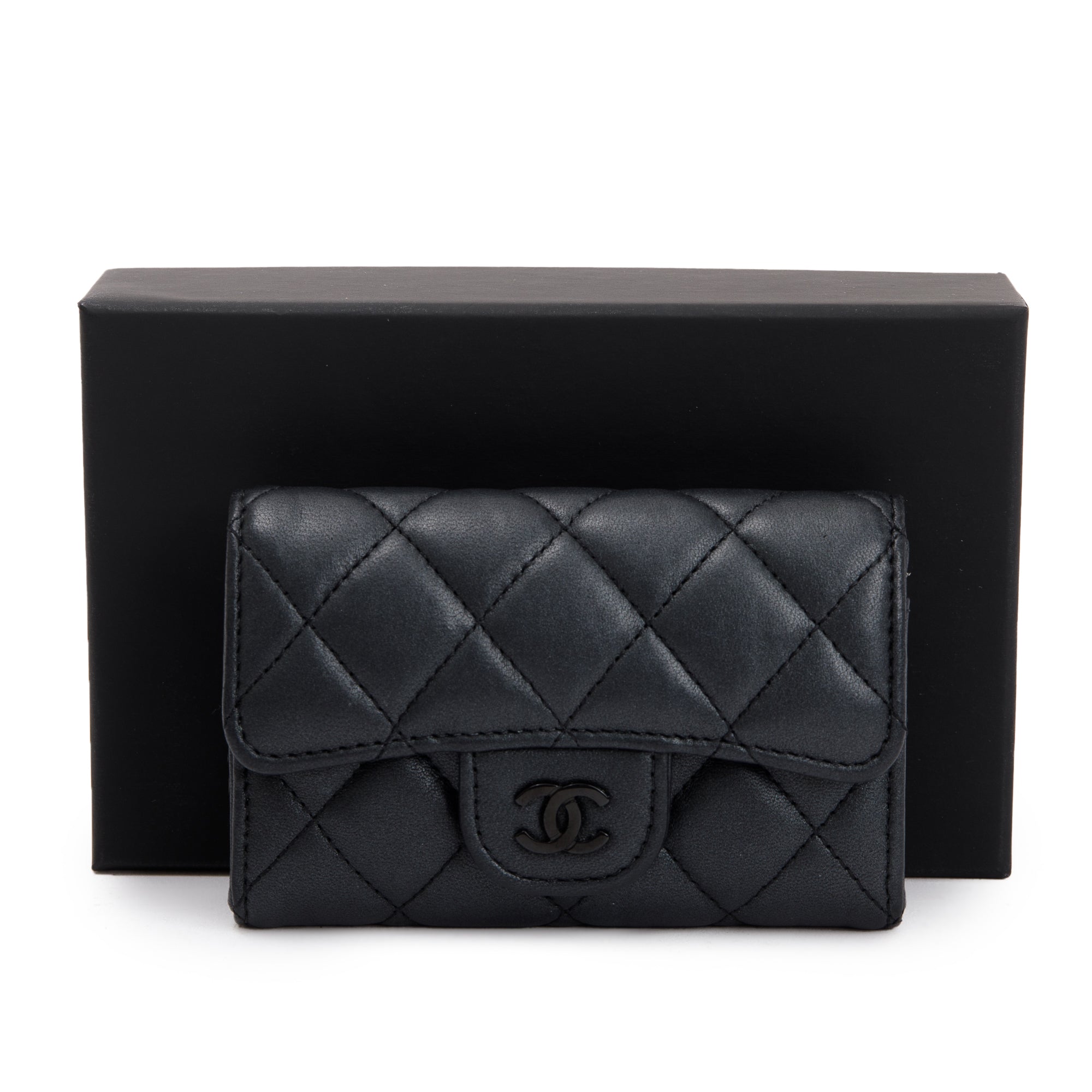 Chanel 2023 So Black Lambskin Leather Classic Flap Card Holder w/ Box & Receipt