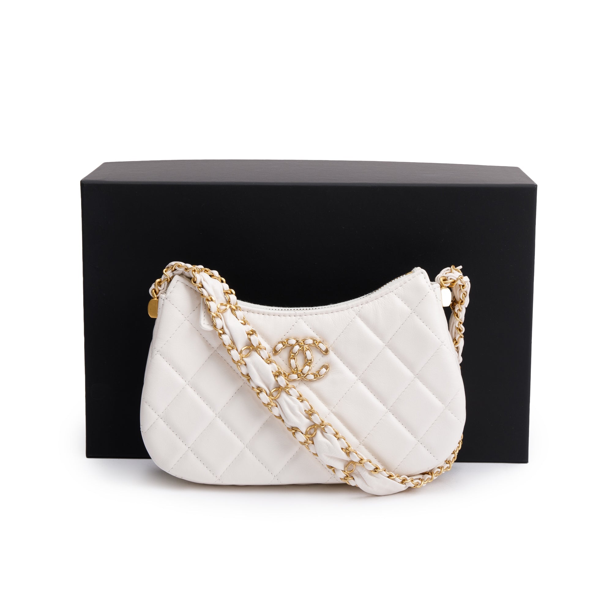 Chanel 2023 White Calfskin Leather Small 19 Hobo w/ Box