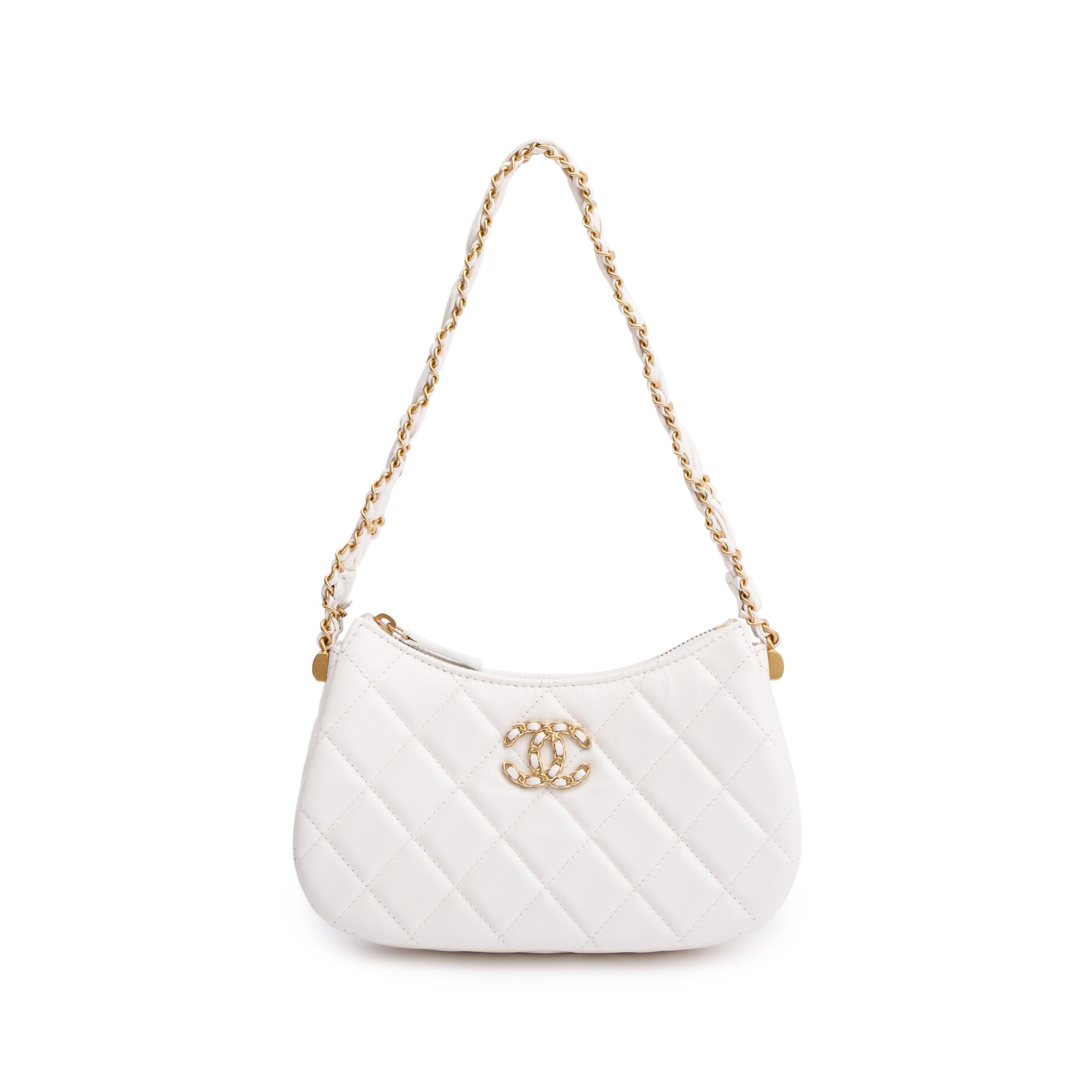 Chanel 2023 White Calfskin Leather Small 19 Hobo w/ Box