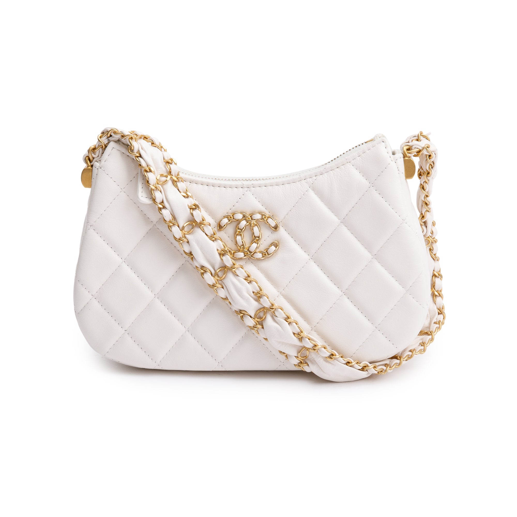 Chanel 2023 White Calfskin Leather Small 19 Hobo w/ Box