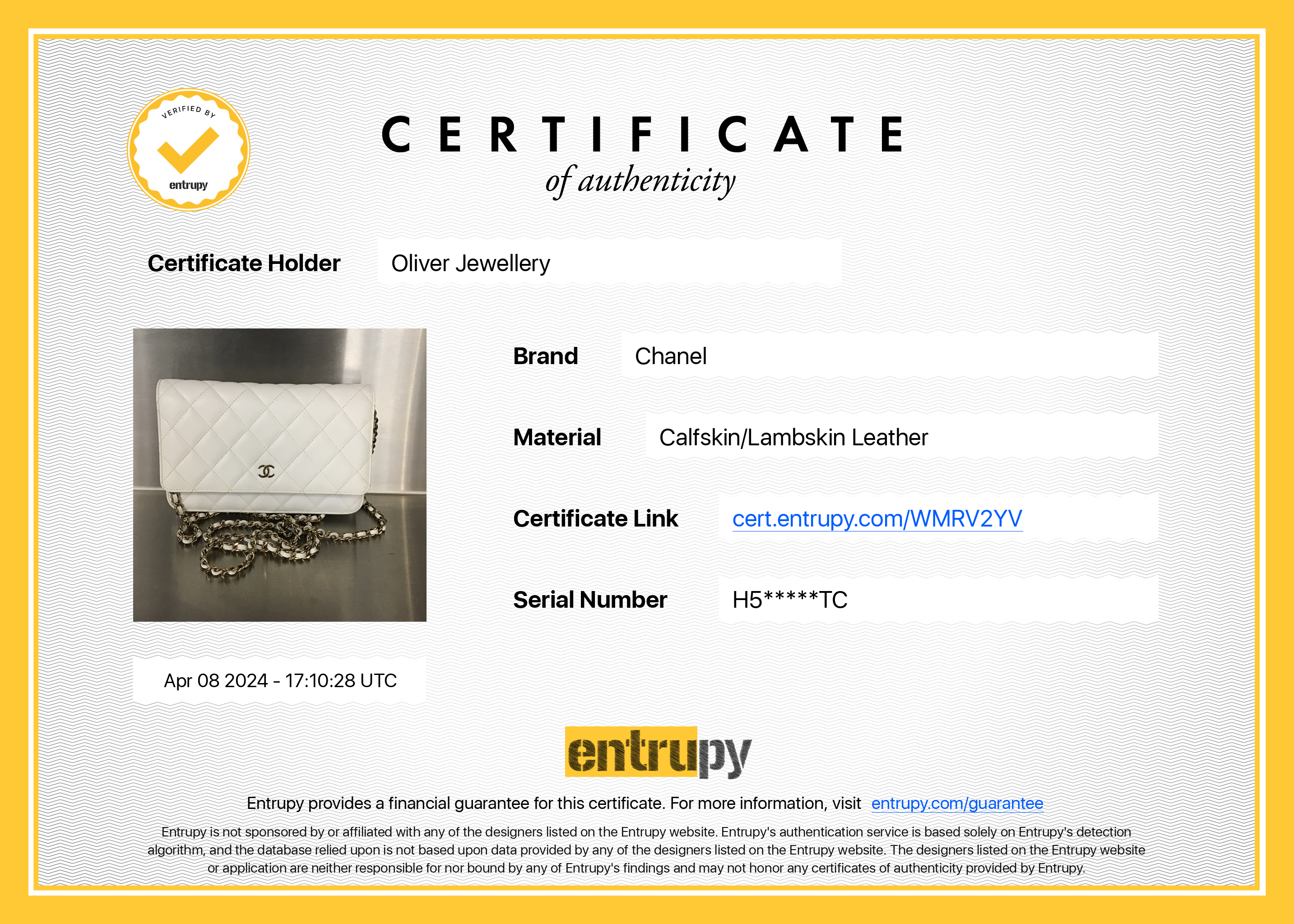 Chanel 2023 White Caviar Leather Classic Wallet on Chain w/ Box