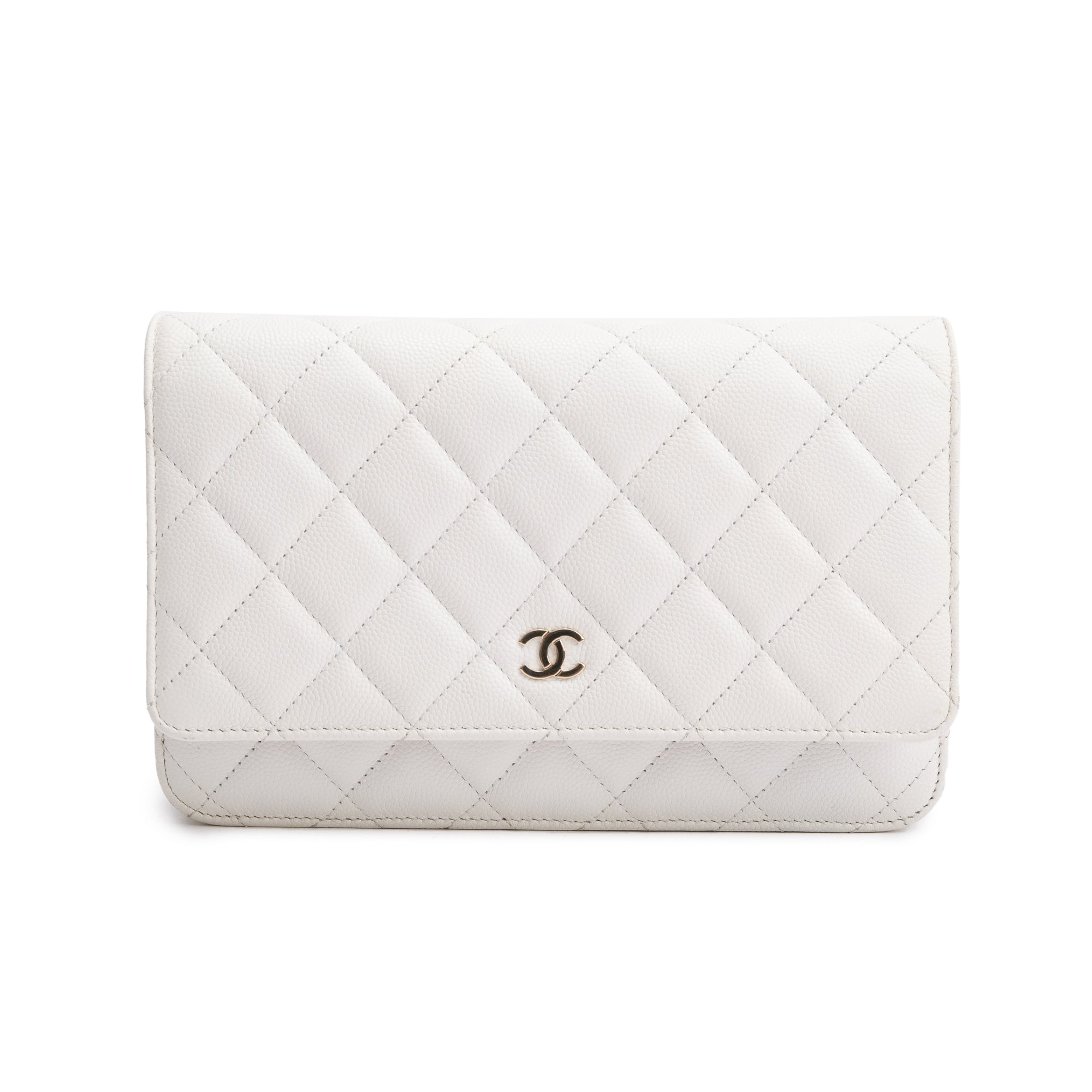 Chanel 2023 White Caviar Leather Classic Wallet on Chain w/ Box