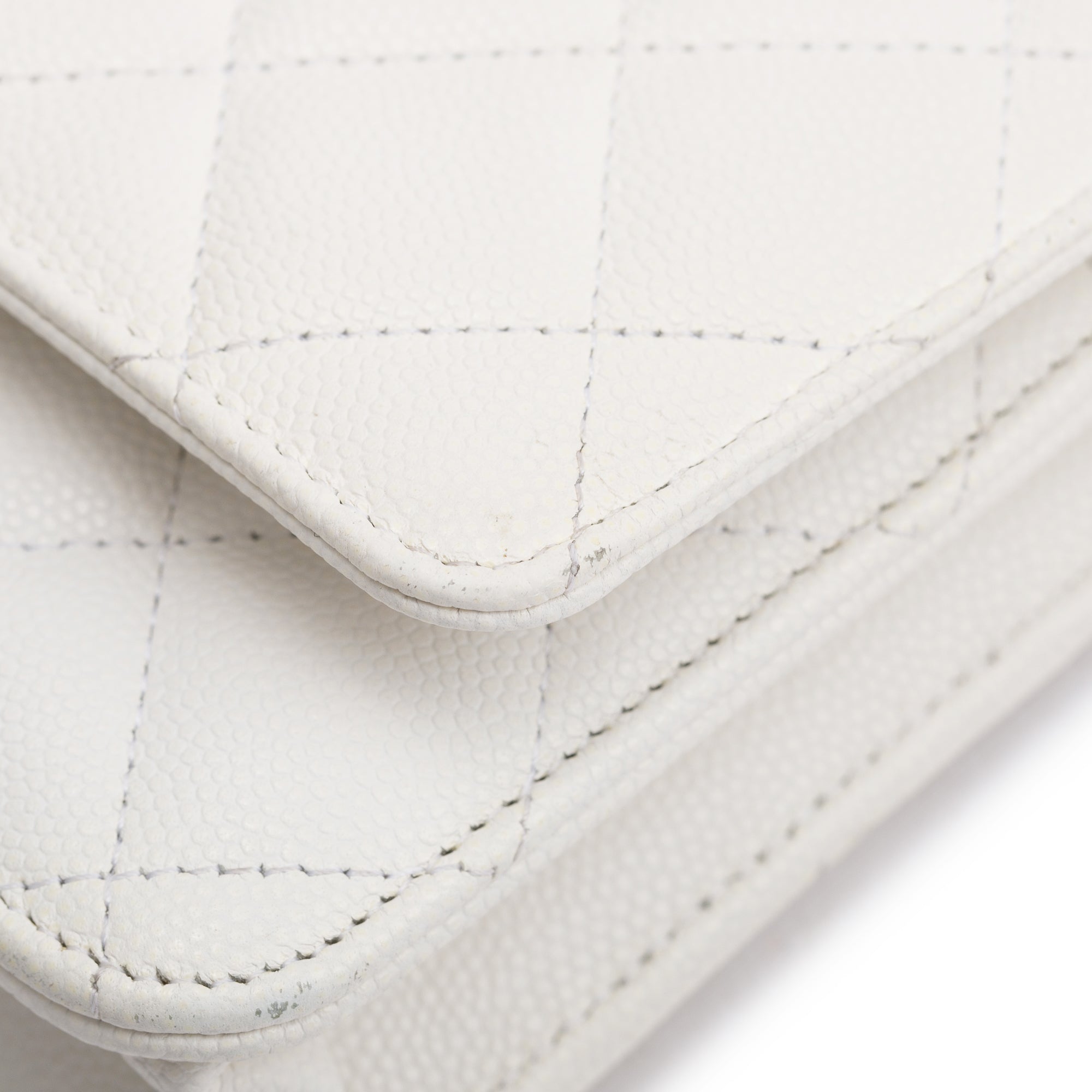 Chanel 2023 White Caviar Leather Classic Wallet on Chain w/ Box