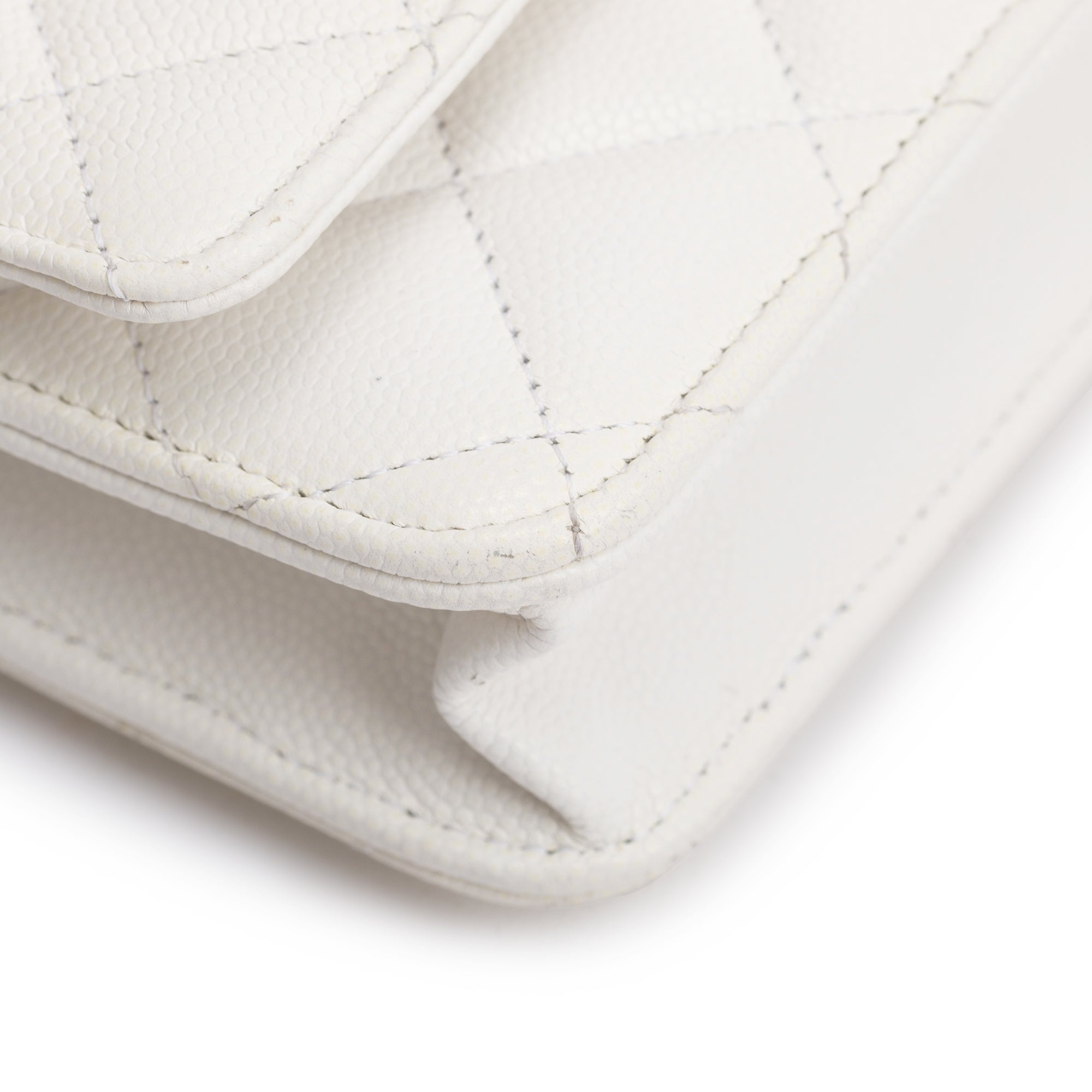 Chanel 2023 White Caviar Leather Classic Wallet on Chain w/ Box