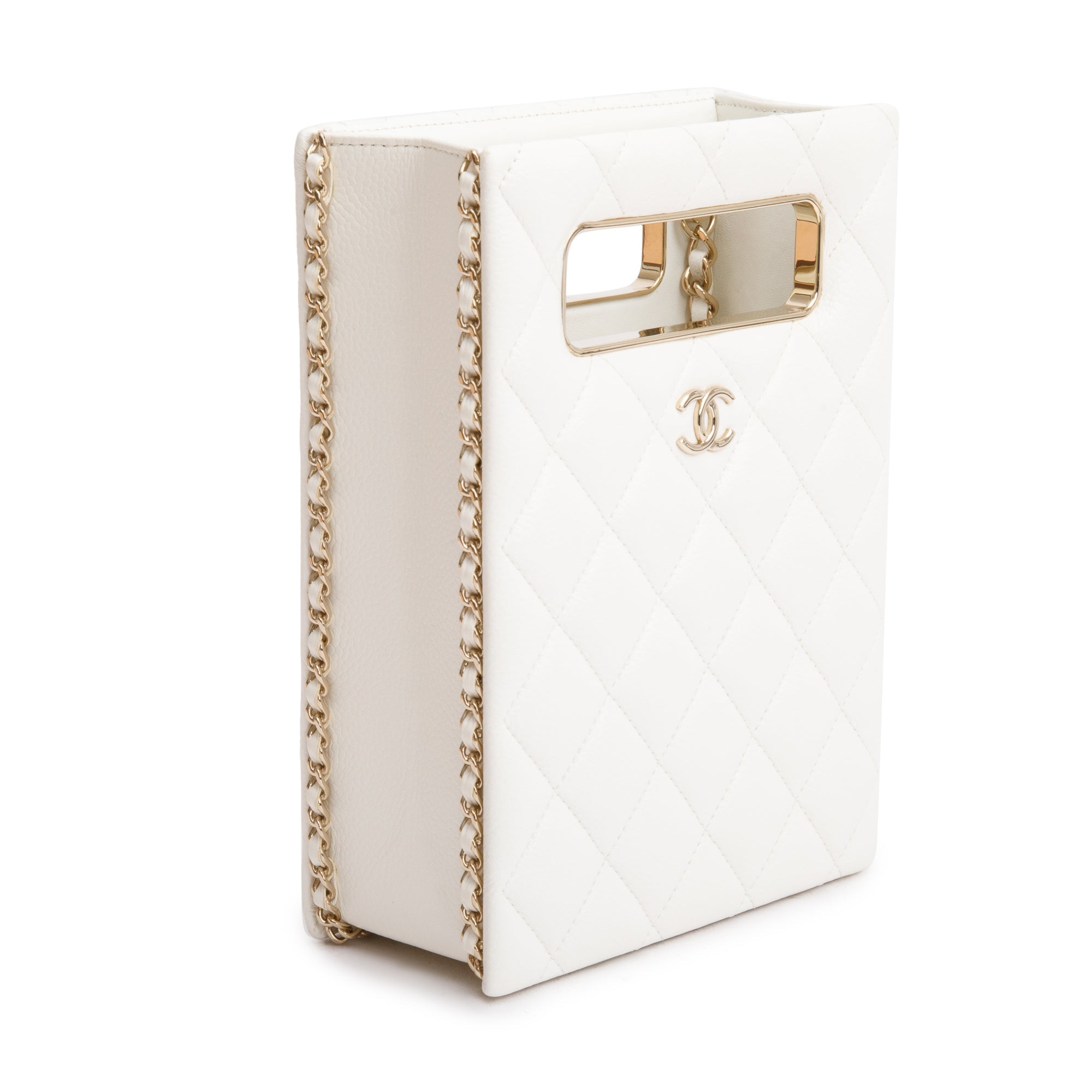 Chanel 2023 White Caviar Quilted Leather Evening Box Bag w/ Box