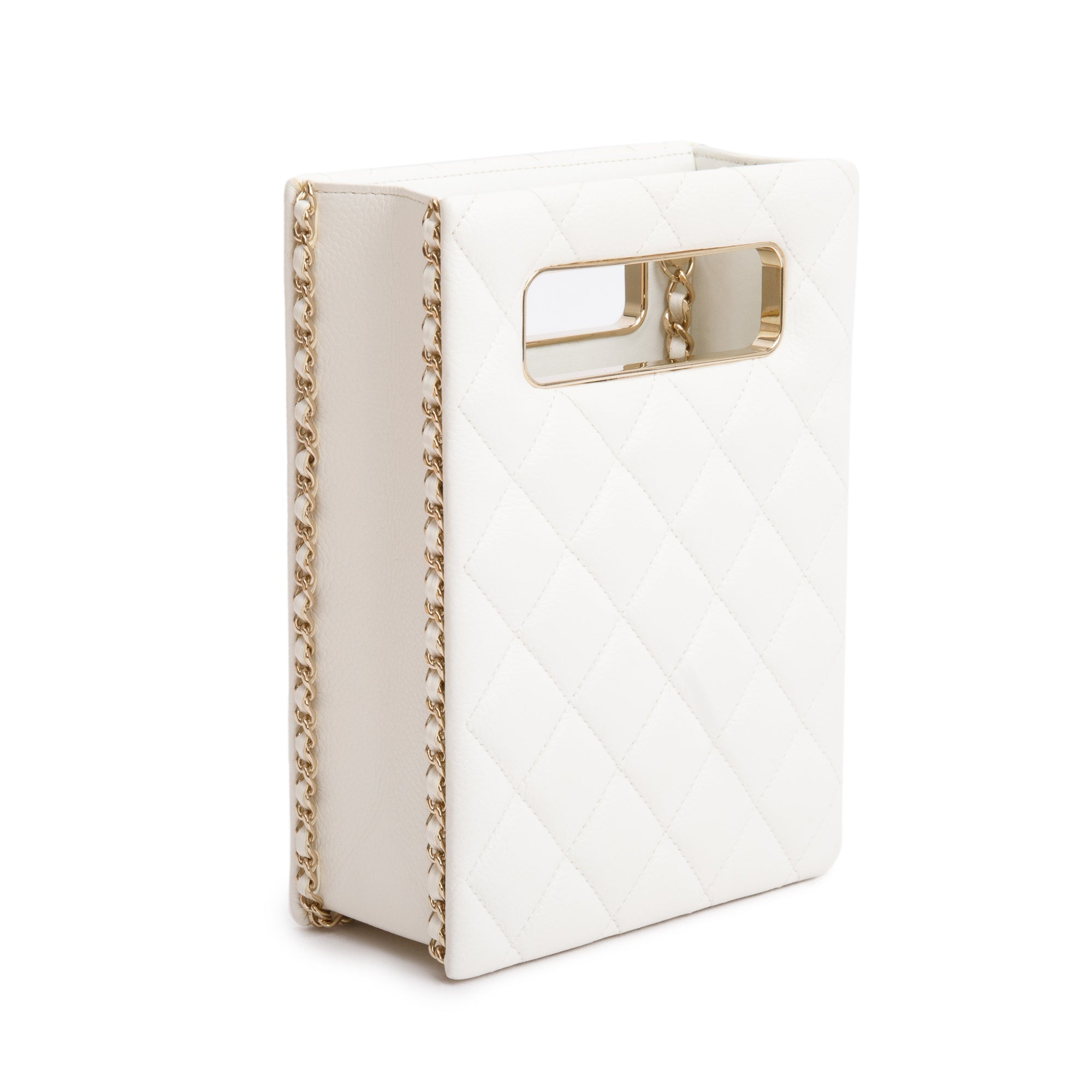 Chanel 2023 White Caviar Quilted Leather Evening Box Bag w/ Box