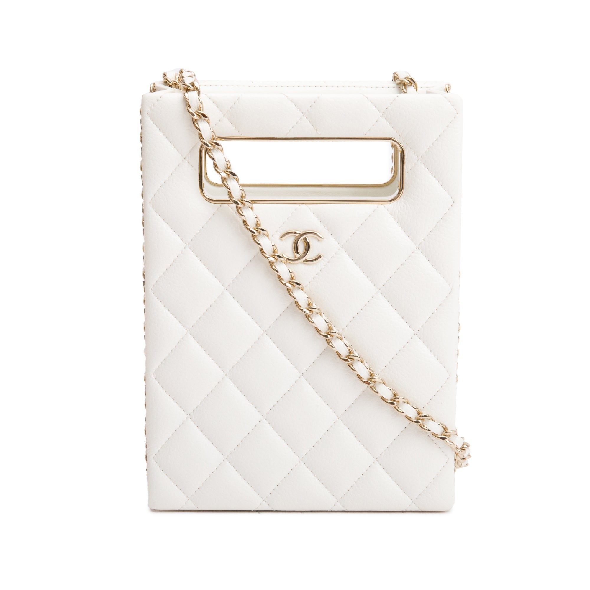 Chanel 2023 White Caviar Quilted Leather Evening Box Bag w/ Box