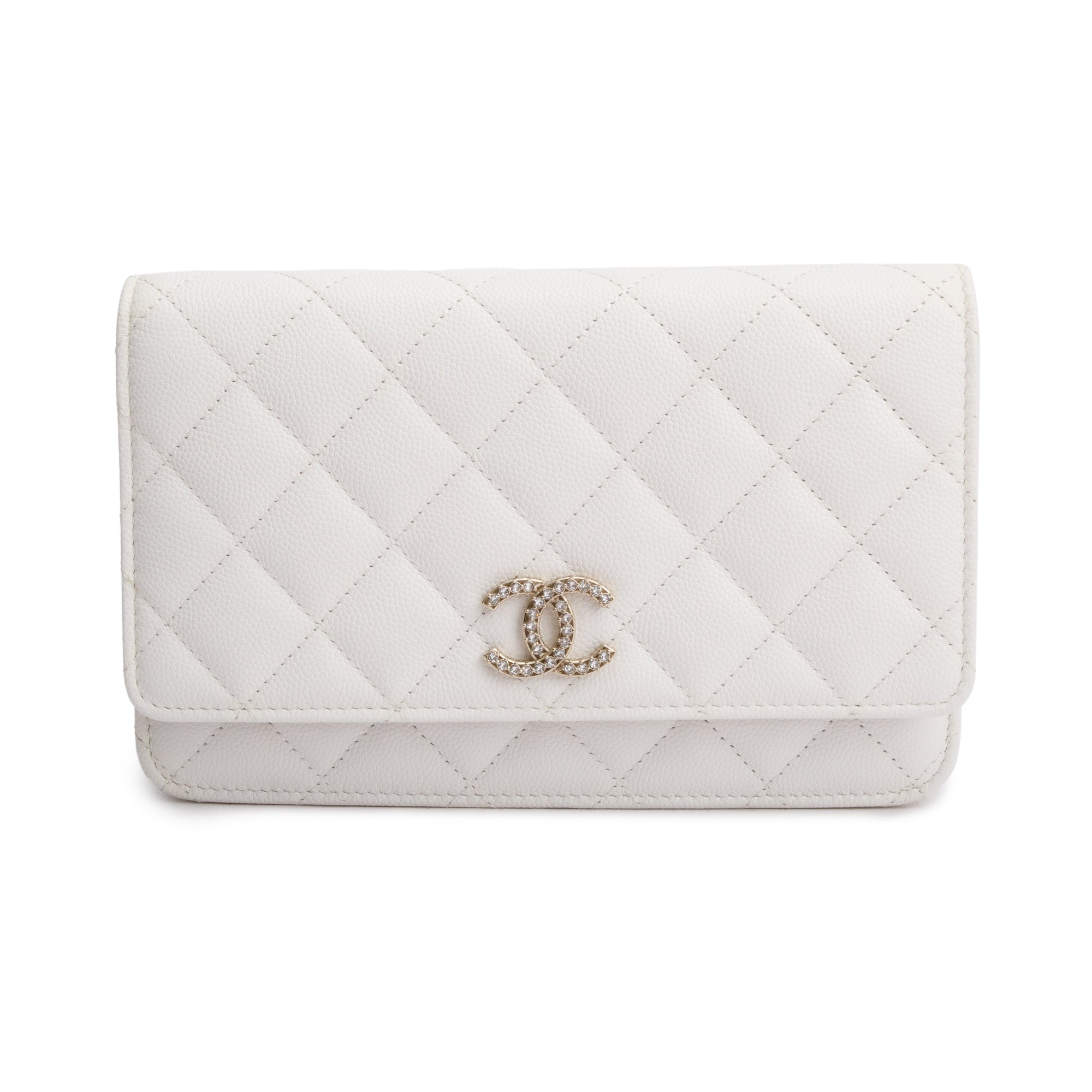 Chanel 2023 White Quilted Caviar Leather Classic Wallet on Chain w/ Box