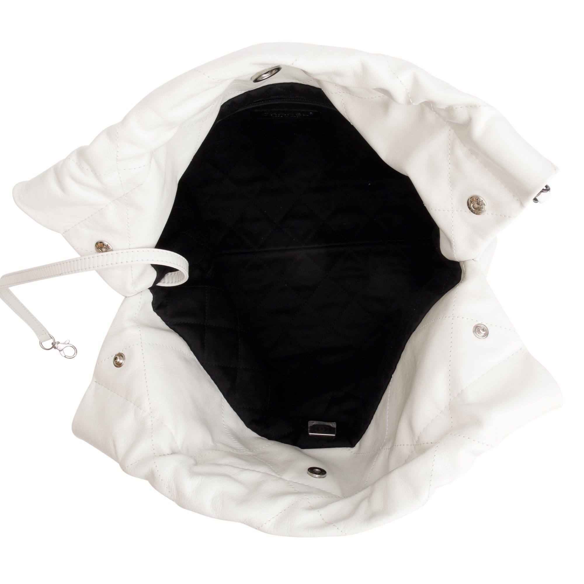 Chanel 2023 White Shiny Calfskin Leather Small Chanel 22 Hobo w/ Pouch & Box