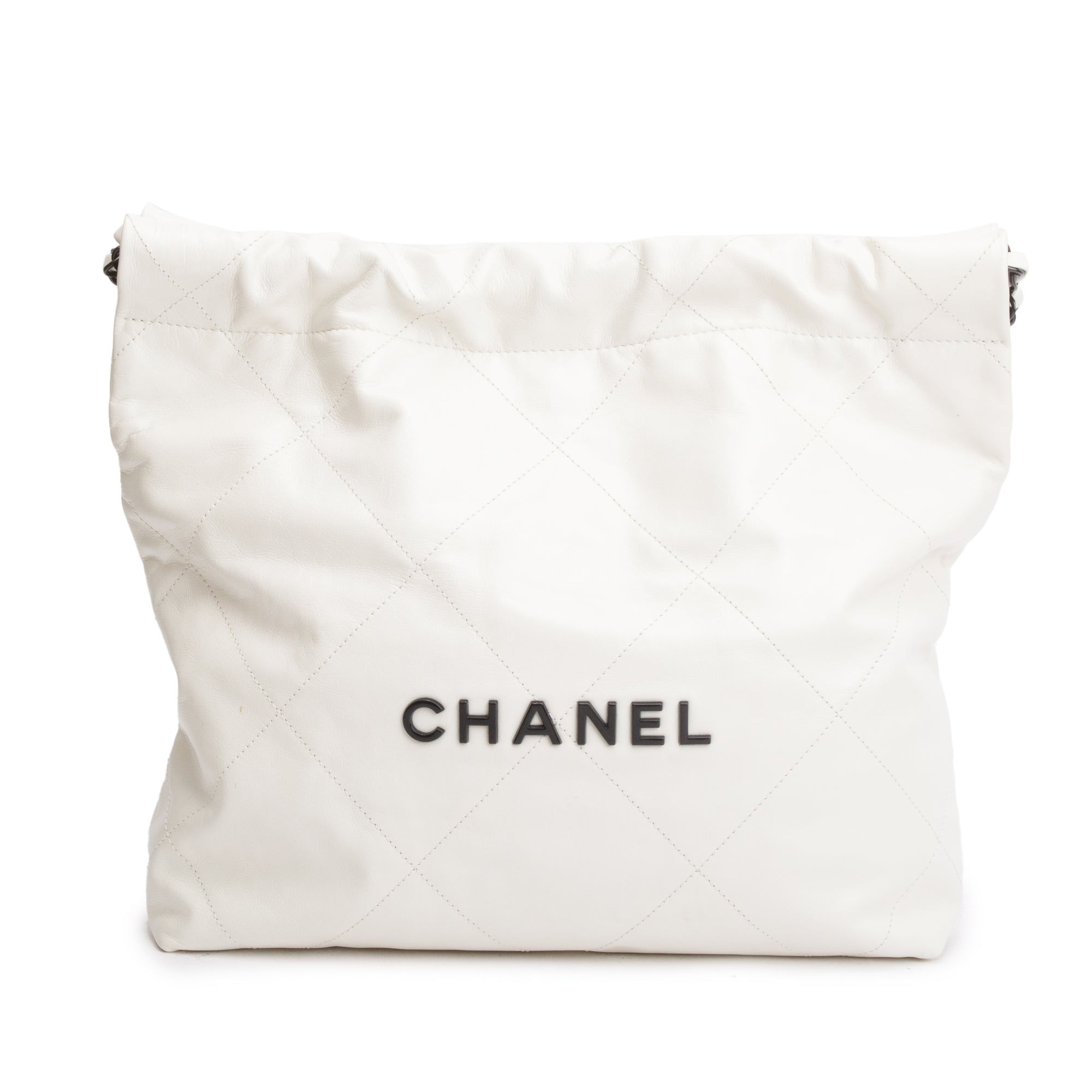 Chanel 2023 White Shiny Calfskin Leather Small Chanel 22 Hobo w/ Pouch & Box