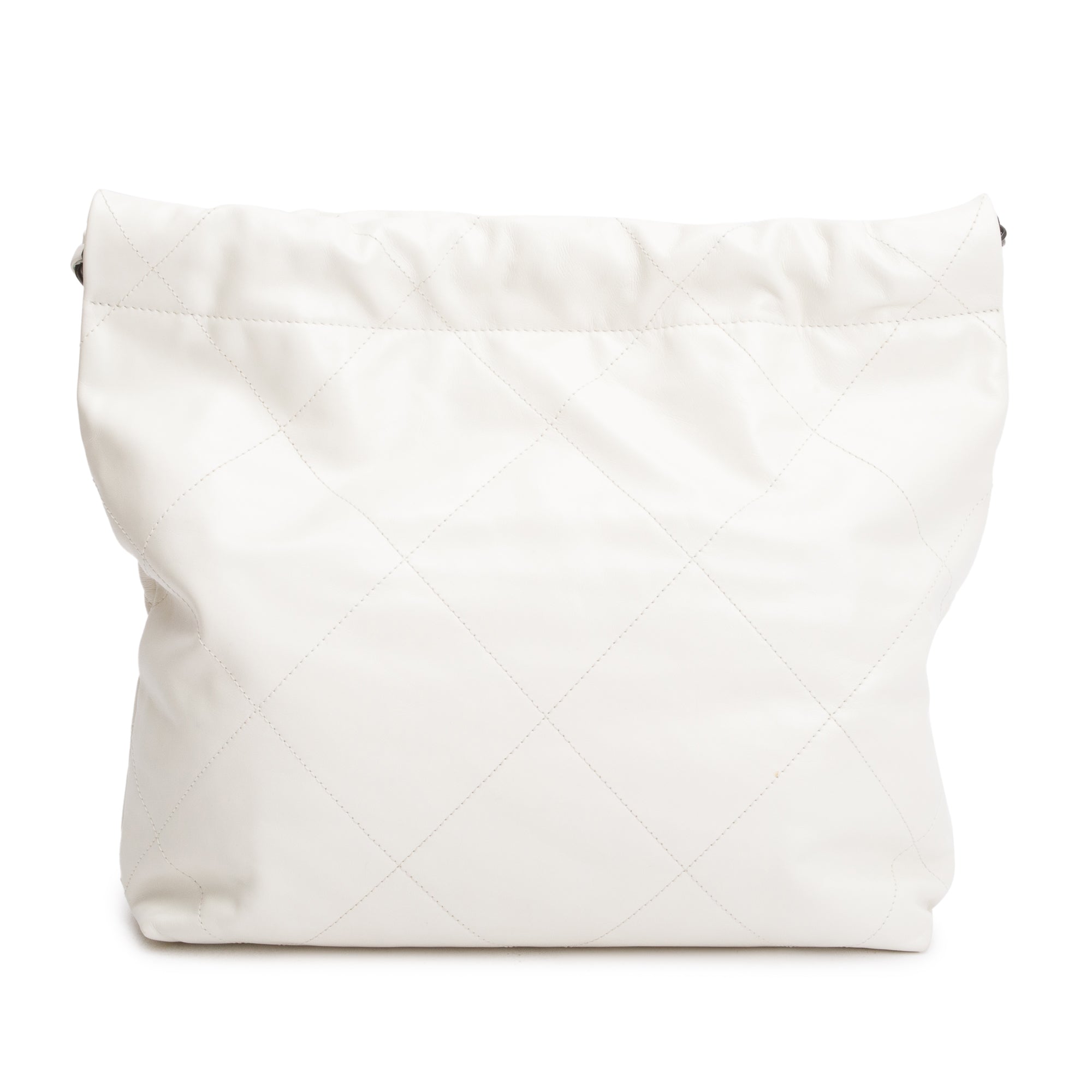 Chanel 2023 White Shiny Calfskin Leather Small Chanel 22 Hobo w/ Pouch & Box