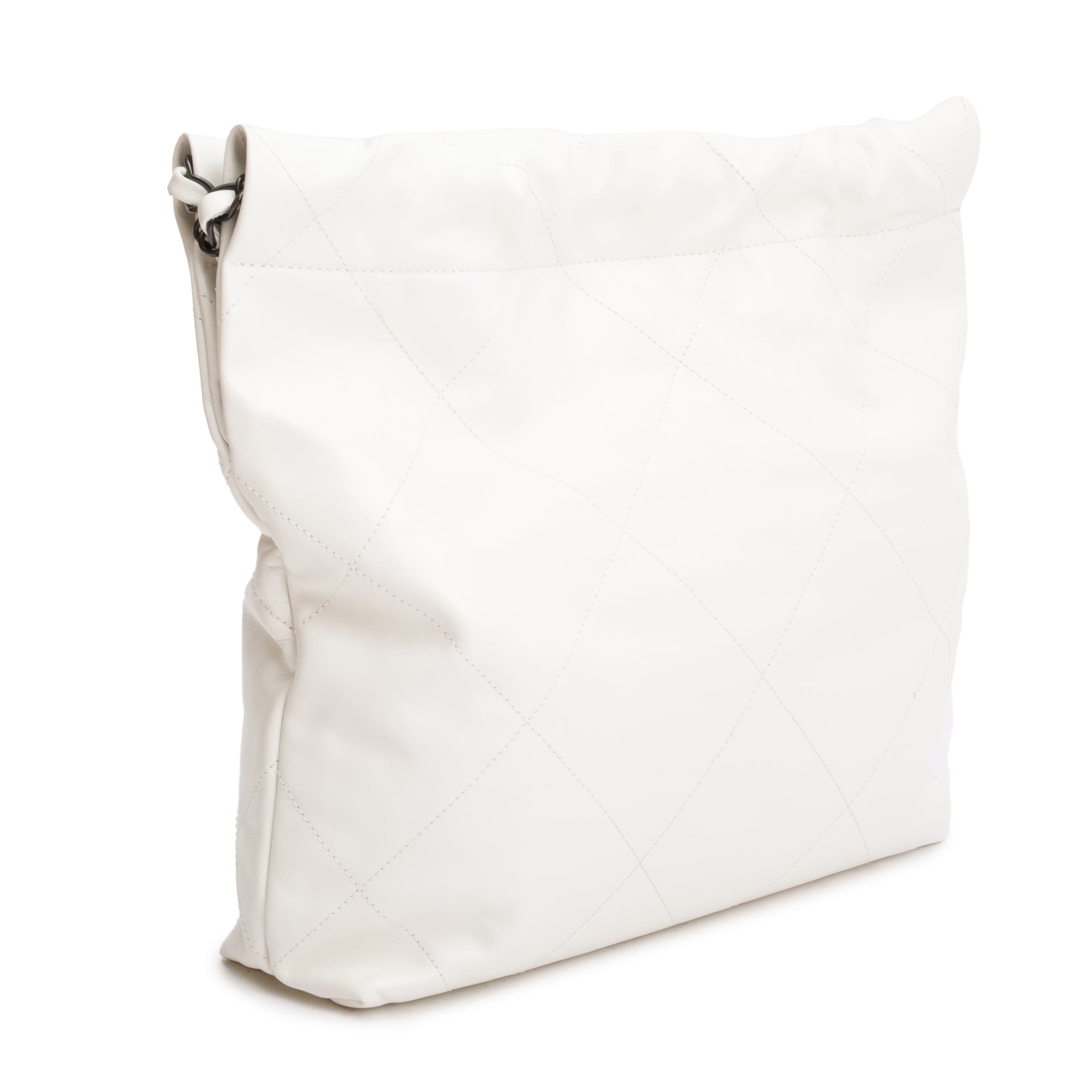 Chanel 2023 White Shiny Calfskin Leather Small Chanel 22 Hobo w/ Pouch & Box
