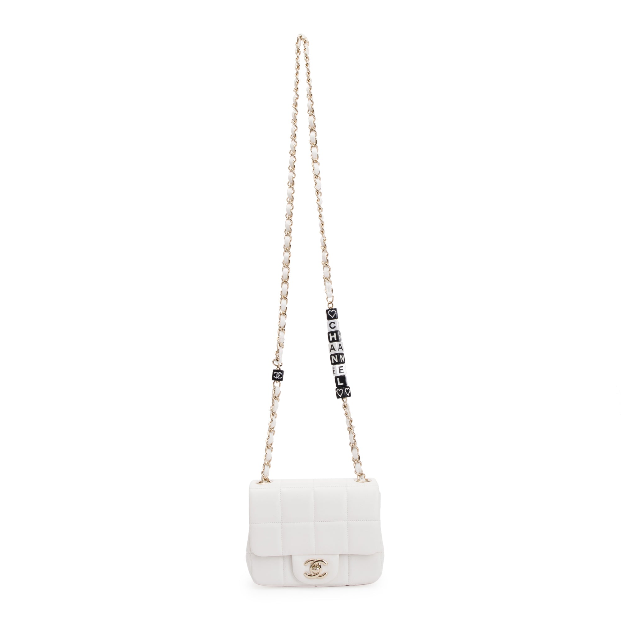 Chanel 2023 White Square Quilted Lambskin Resin Crystal Monacoco Mini Square Flap Bag