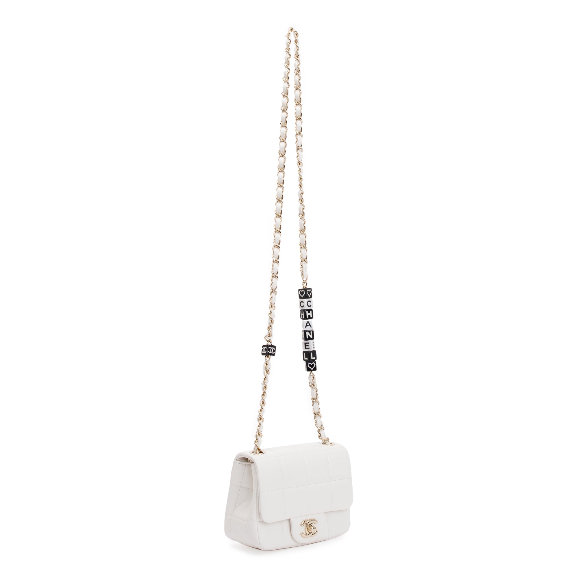 Chanel 2023 White Square Quilted Lambskin Resin Crystal Monacoco Mini Square Flap Bag