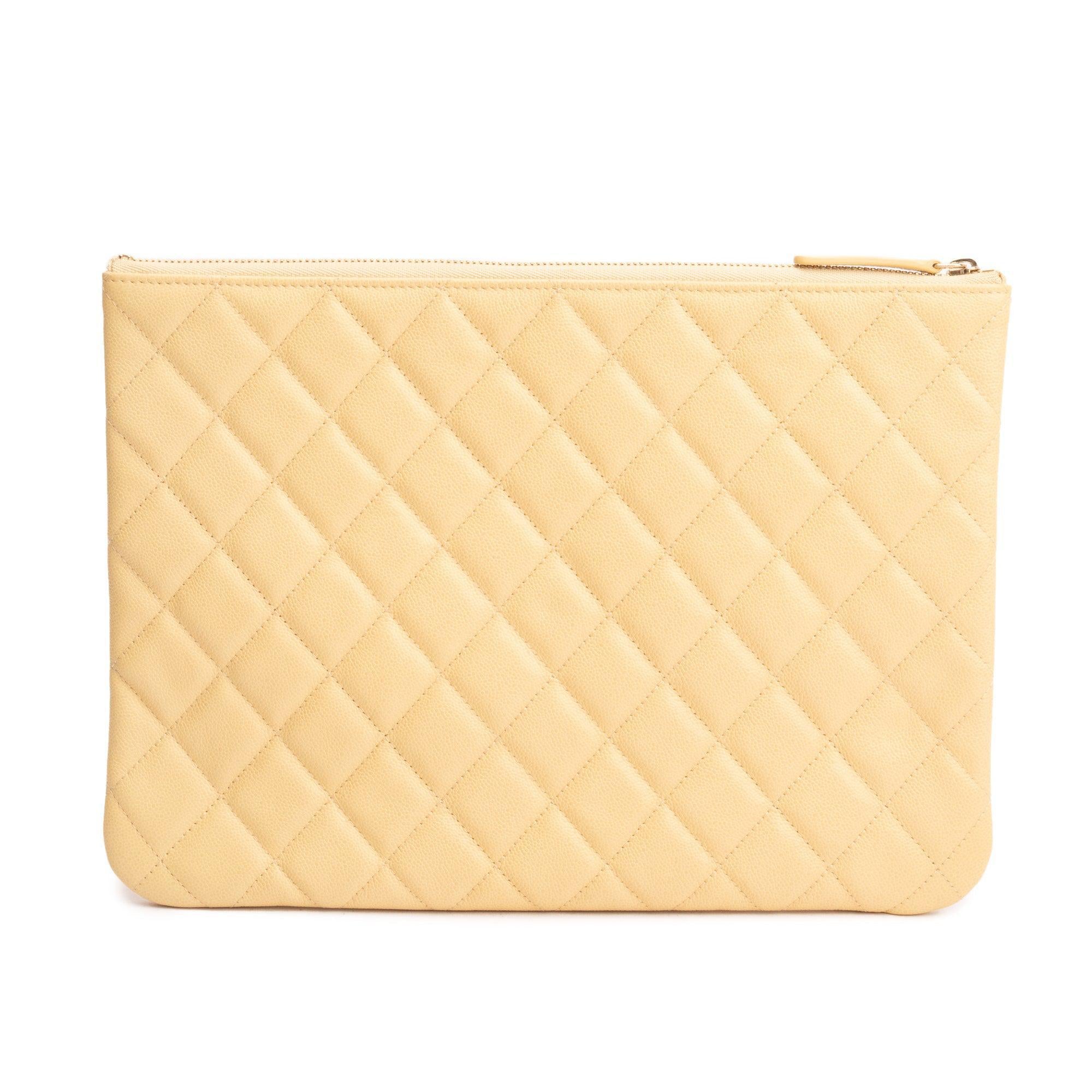 Chanel 2023 Yellow Quilted Calfskin Leather Medium O-Case Clutch