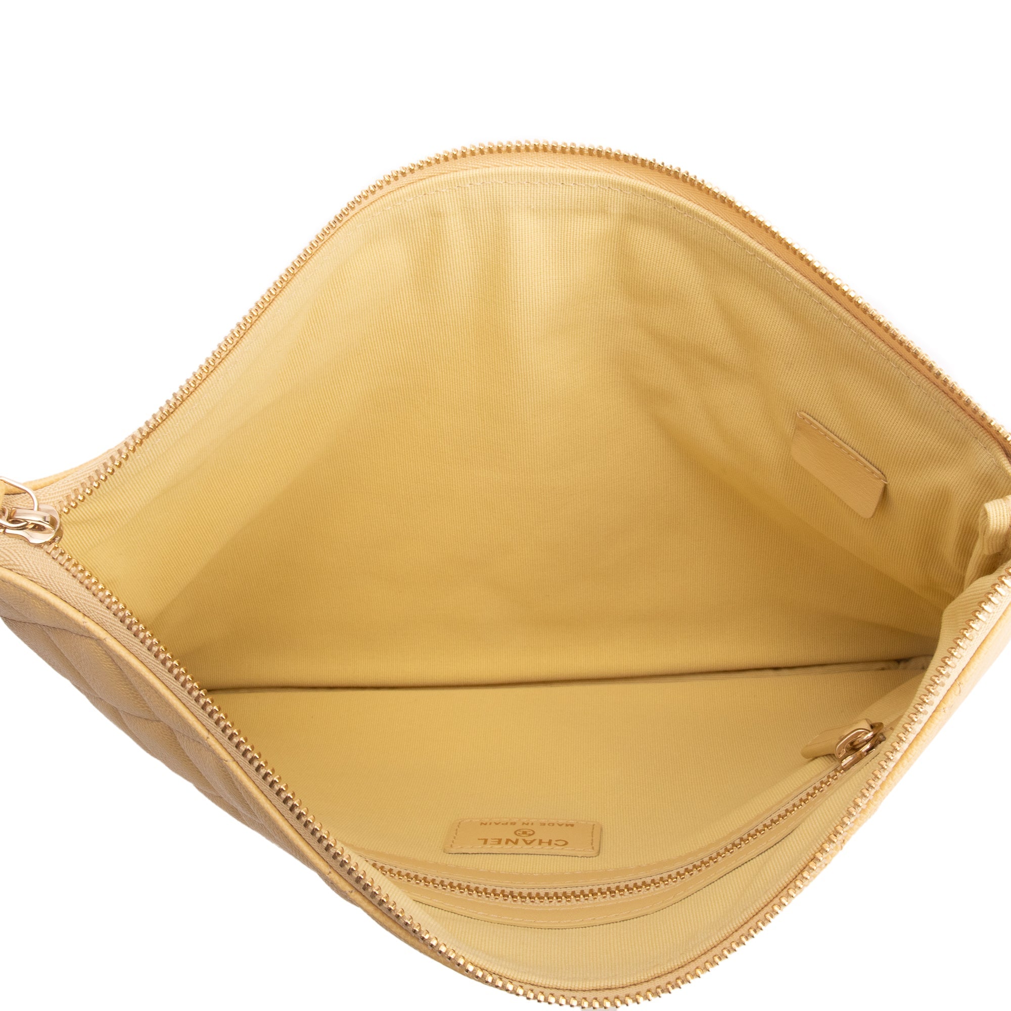 Chanel 2023 Yellow Quilted Calfskin Leather Medium O-Case Clutch