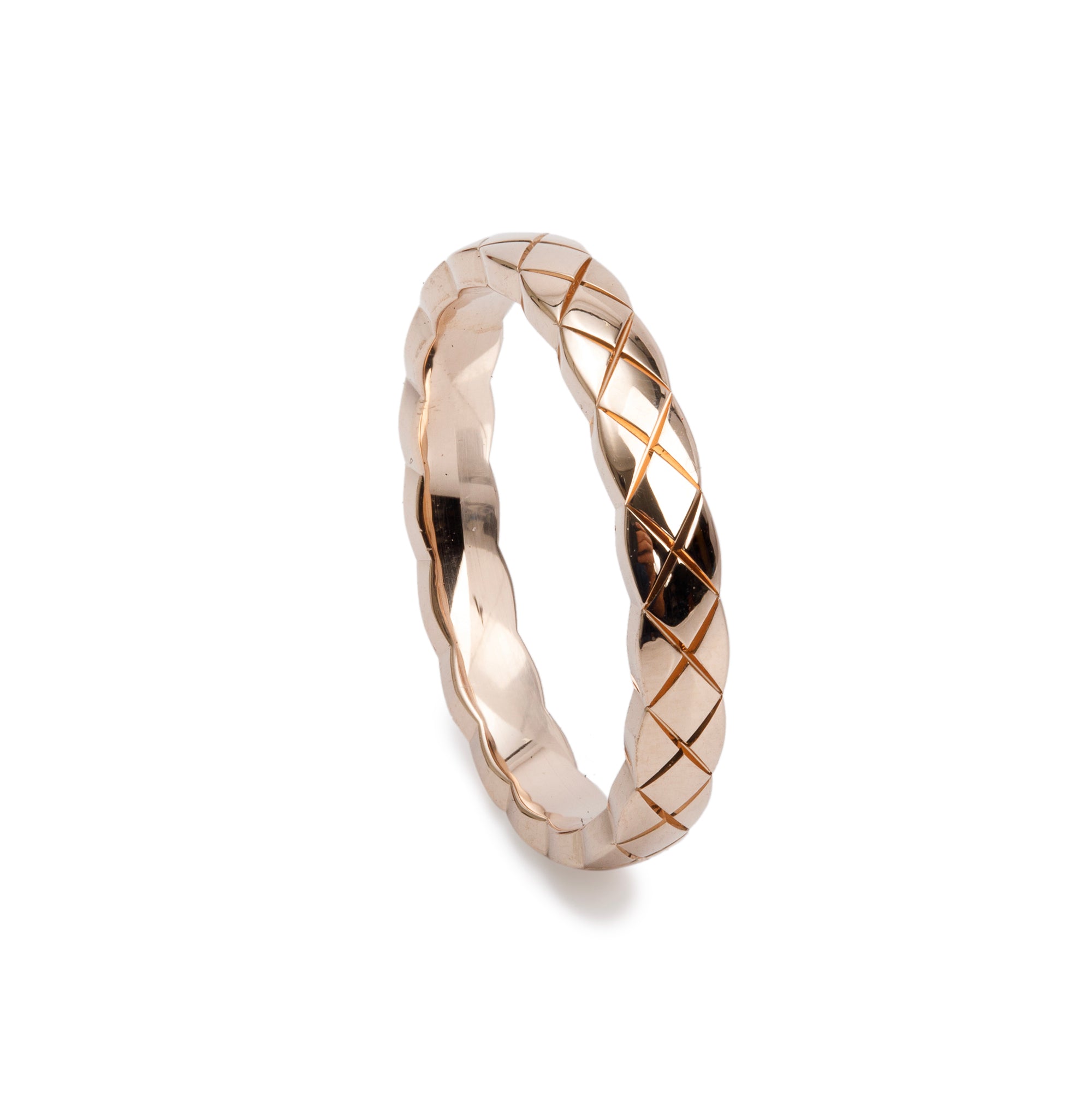 Chanel 2024 18k Rose Gold Quilted Coco Crush Band Ring, Size 56 7.5, Mini Version w/ Box & Papers