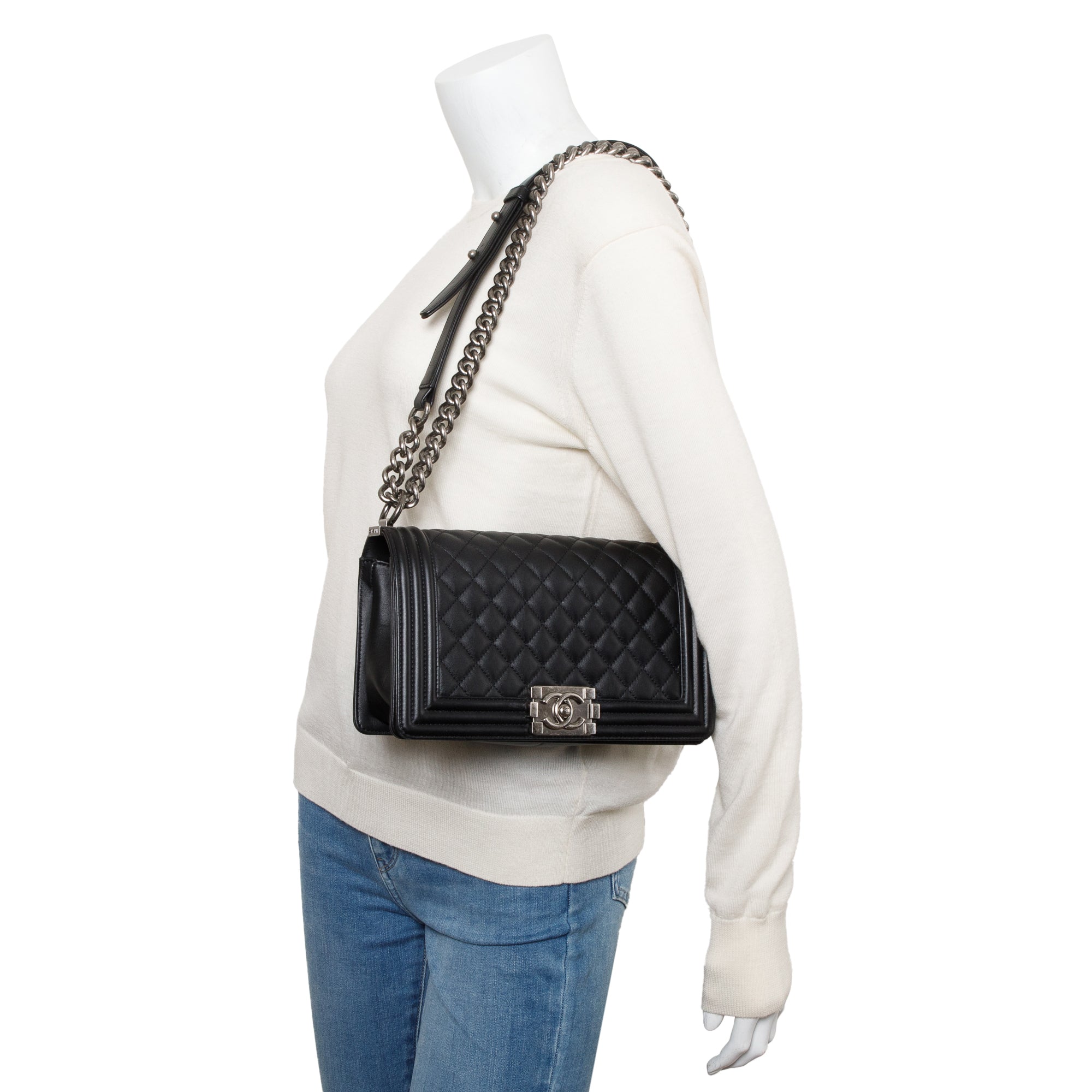 Chanel 2024 Black Lambskin Medium Boy Bag w/ Box