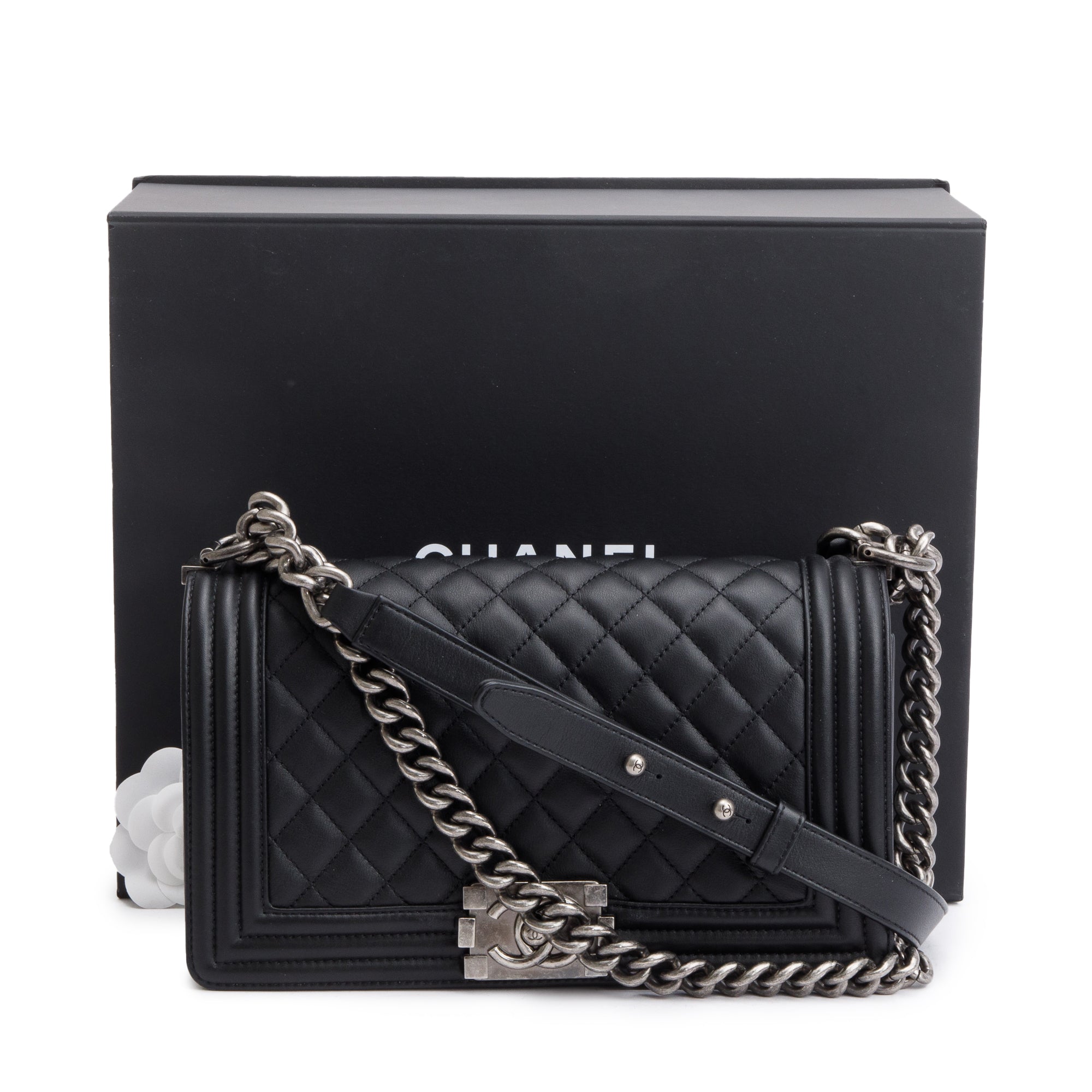 Chanel 2024 Black Lambskin Medium Boy Bag w/ Box