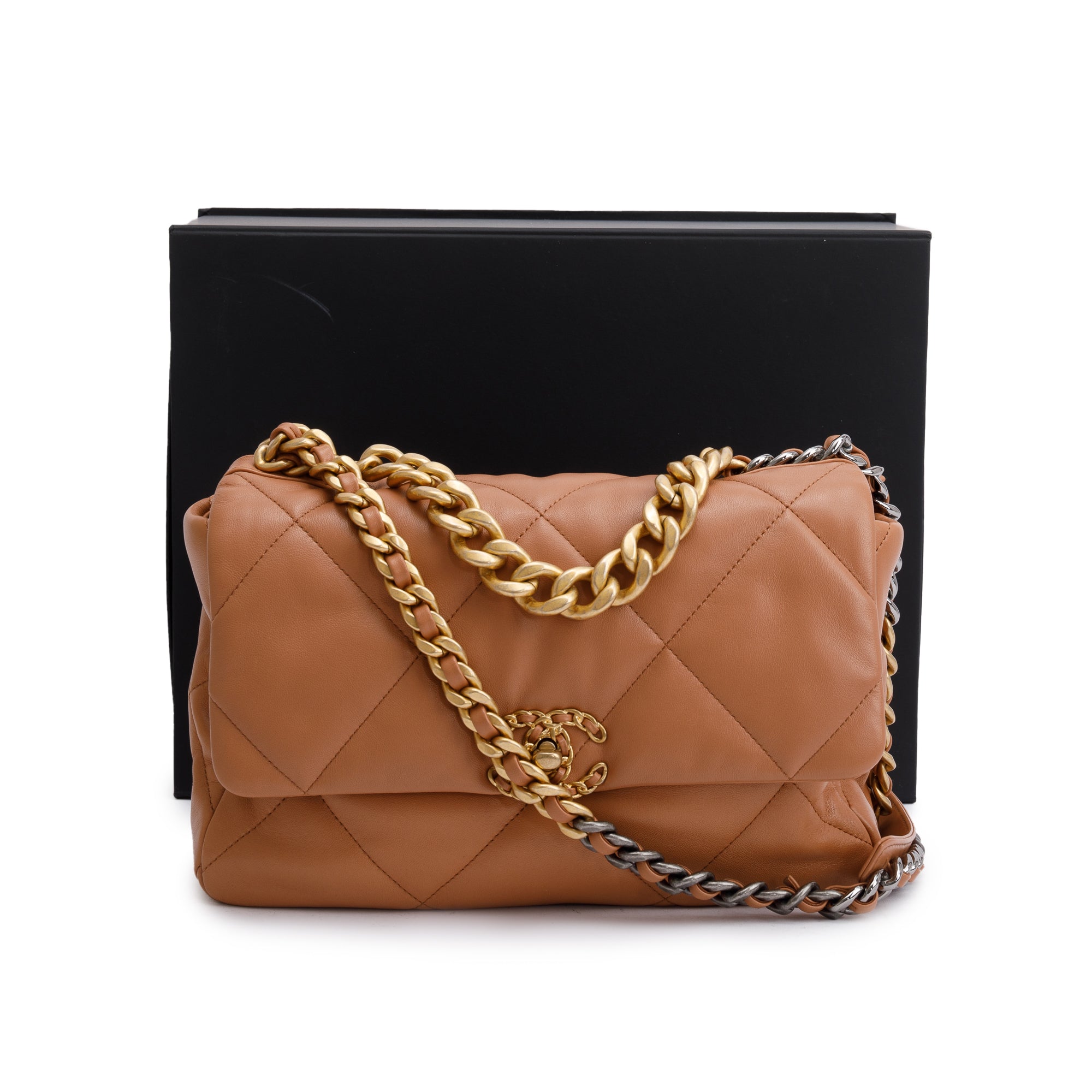 Chanel 2024 Brown Lambskin Leather Large 19 Flap Bag w/ Box