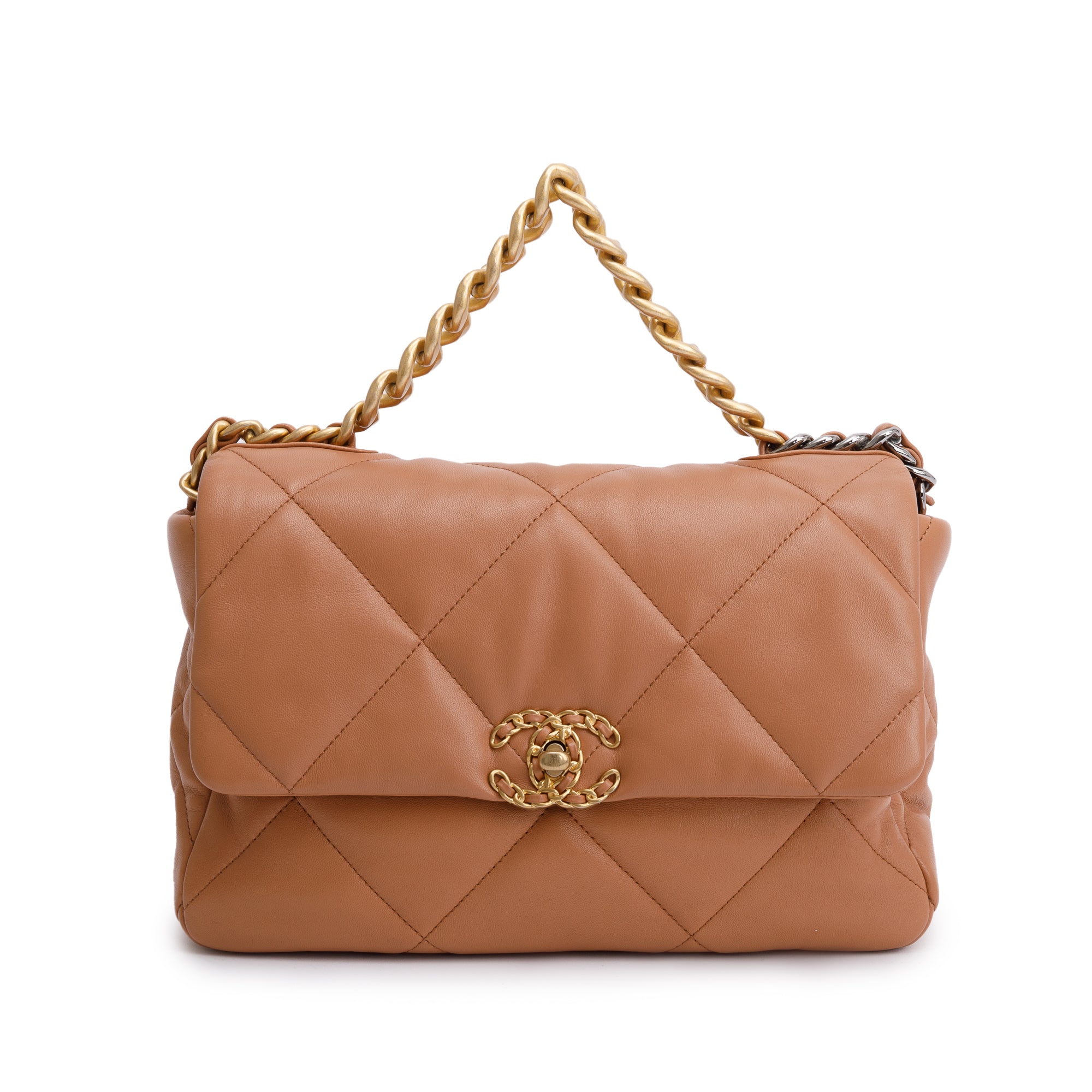 Chanel 2024 Brown Lambskin Leather Large 19 Flap Bag w/ Box