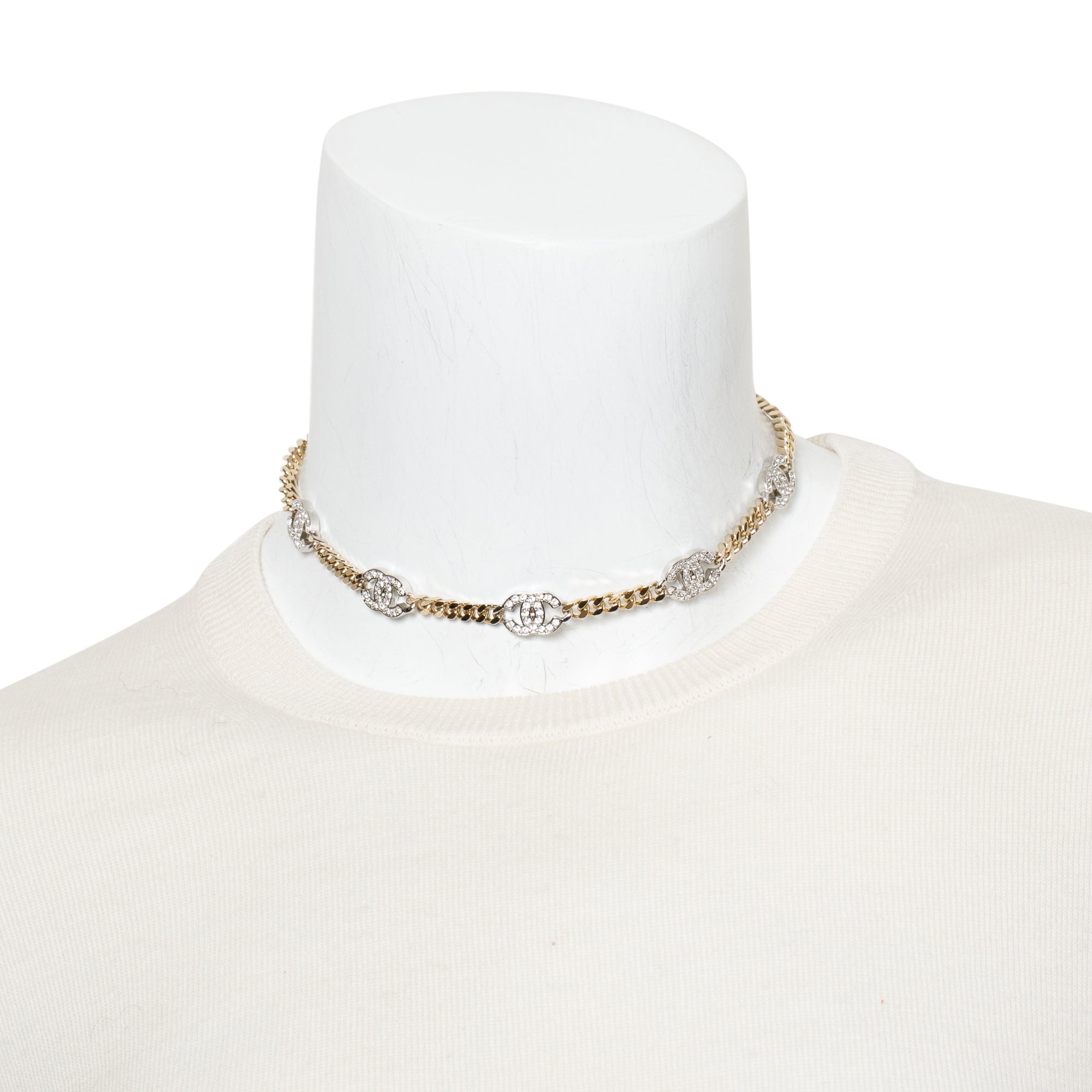 Chanel 2024 Gold Plated Strass CC Choker Necklace w/ Box