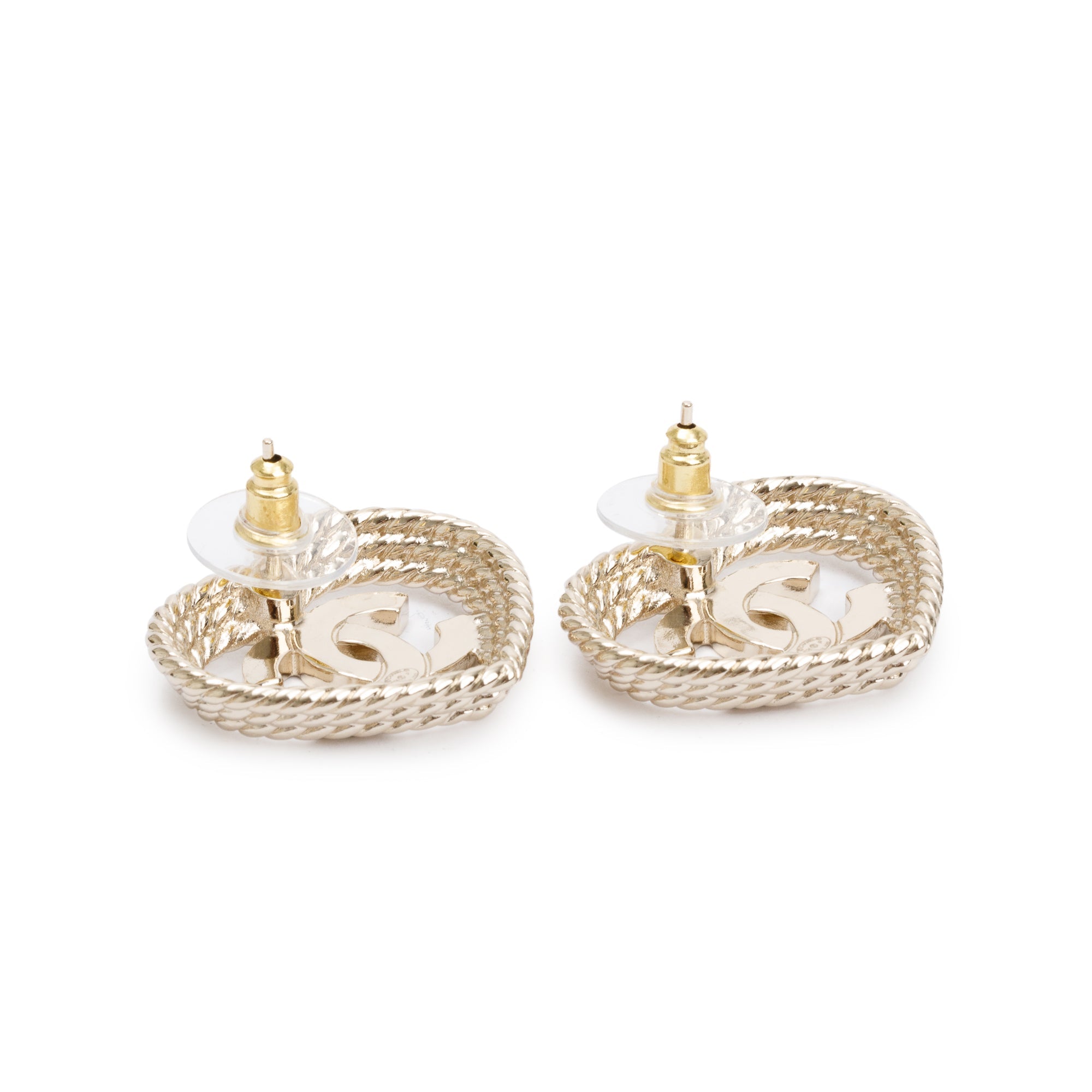 Chanel 2024 Gold Plated Strass CC Heart Earrings w/ Box