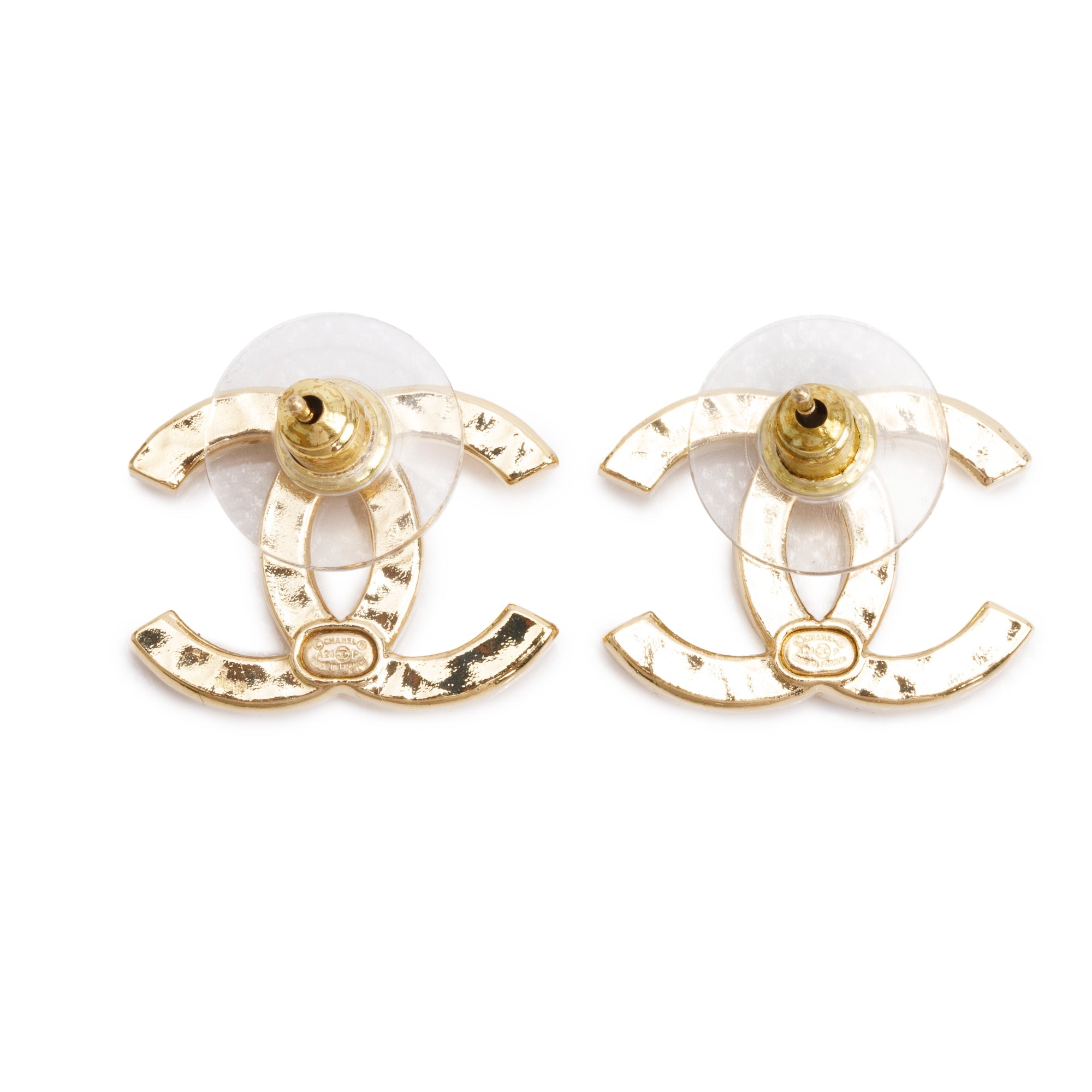 Chanel 2024 Gold Plated Strass CC Stud Earrings w/ Box
