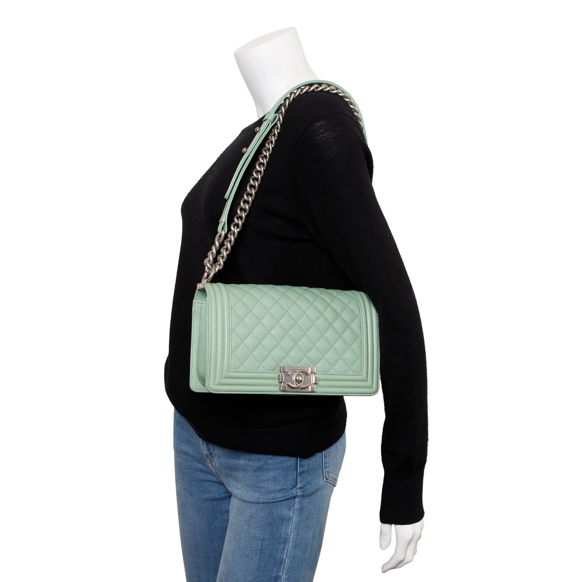 Chanel 2024 Green Caviar Leather Medium Boy Bag w/ Box & Receipt