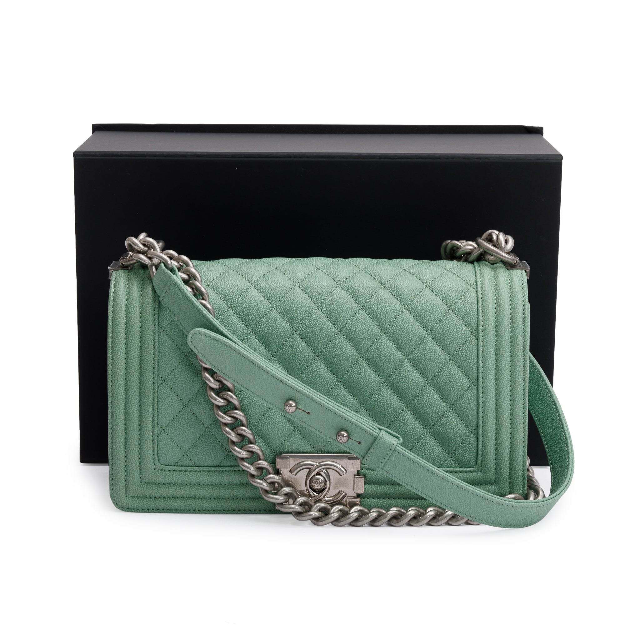 Chanel 2024 Green Caviar Leather Medium Boy Bag w/ Box & Receipt