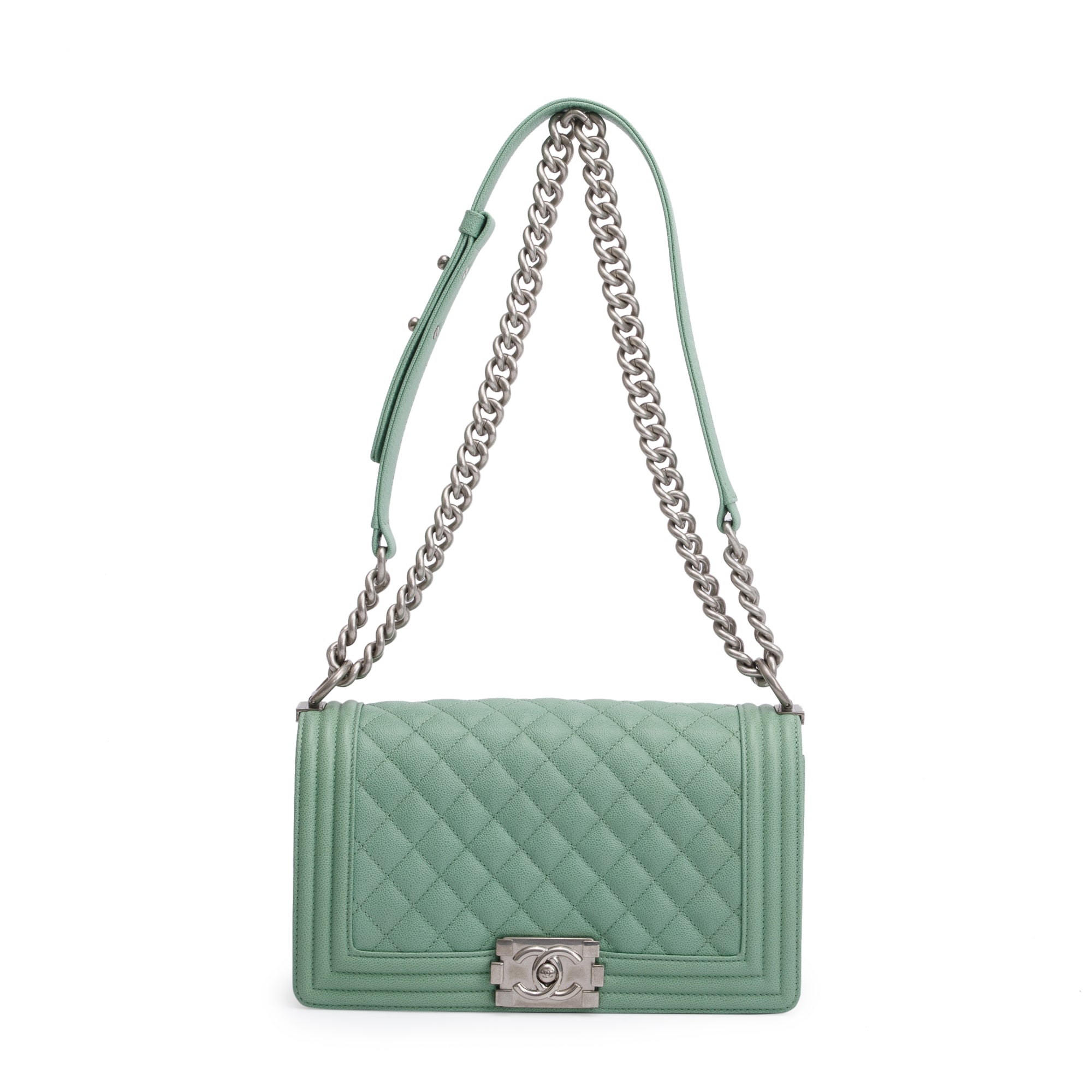 Chanel 2024 Green Caviar Leather Medium Boy Bag w/ Box & Receipt