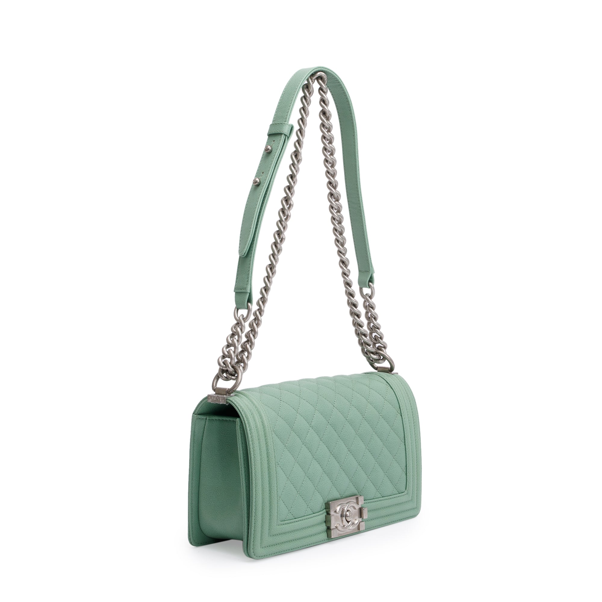 Chanel 2024 Green Caviar Leather Medium Boy Bag w/ Box & Receipt