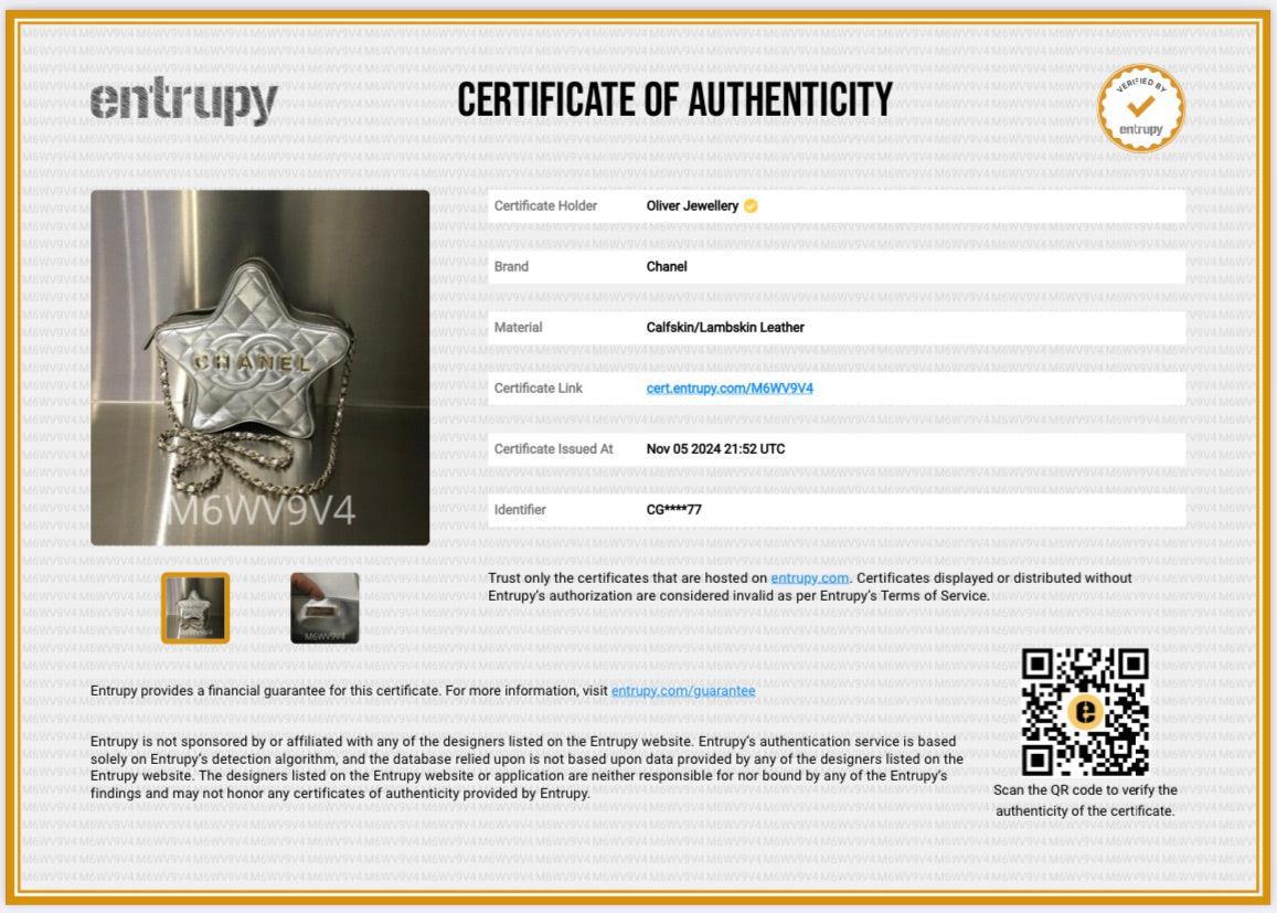 Chanel 2024 Metallic Silver Leather Walk Of Fame Star Crossbody Bag w/ Box