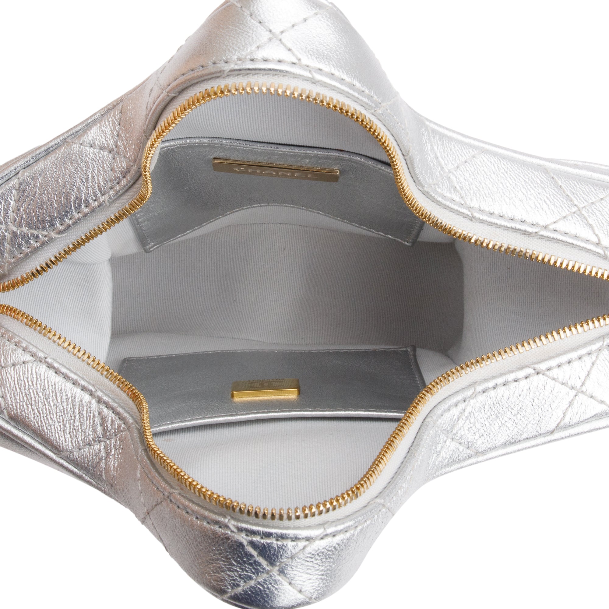 Chanel 2024 Metallic Silver Leather Walk Of Fame Star Crossbody Bag w/ Box