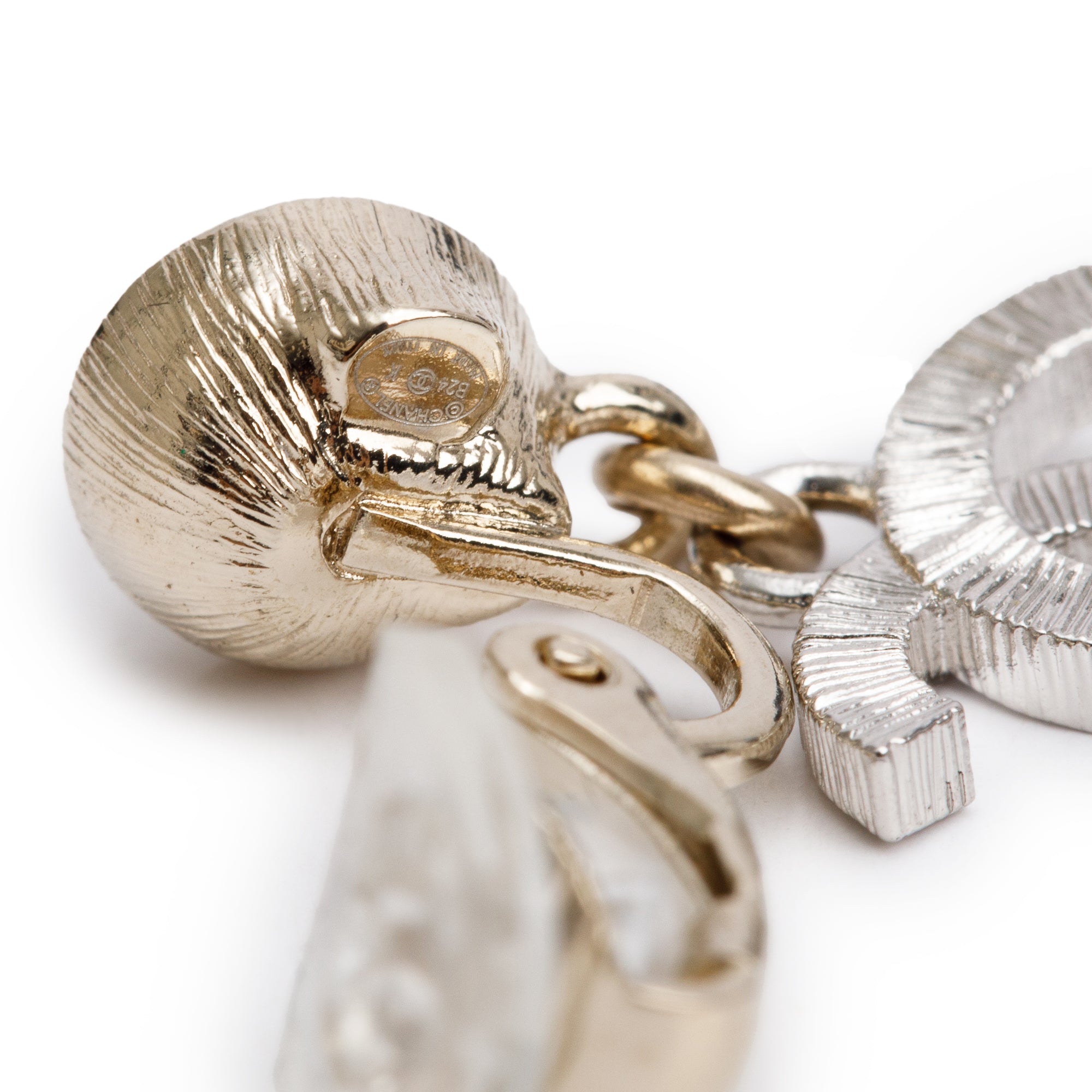 Chanel 2024 Palladium Plated Faux Pearl & Strass CC Drop Clip-On Earrings w/ Box
