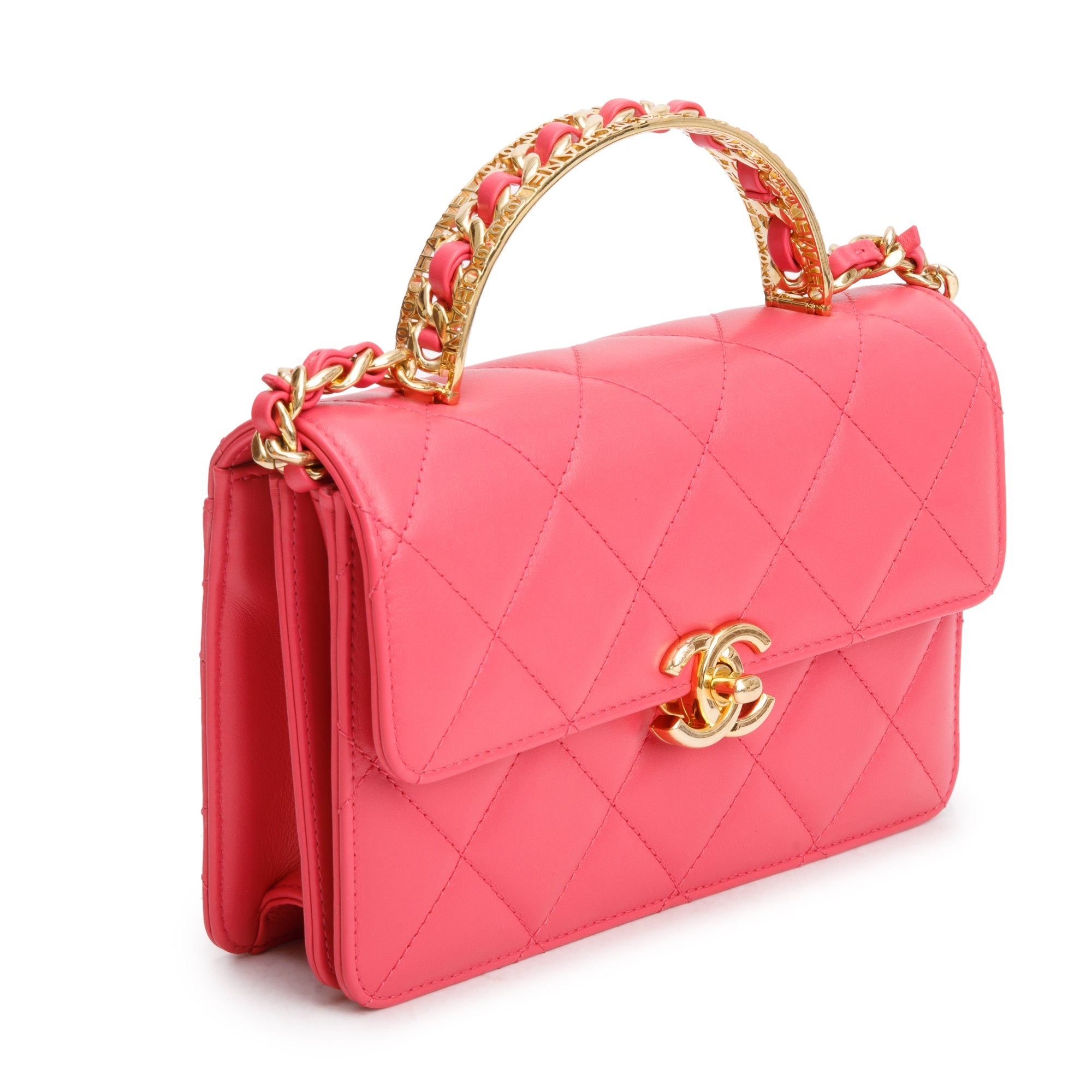 Chanel 2024 Pink Lambskin Mini Flap Bag w/ Top Handle & Box